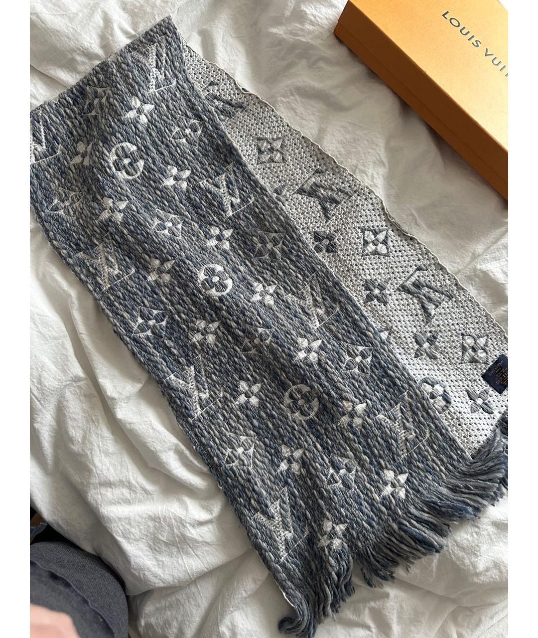 LOUIS VUITTON Голубой шерстяной шарф, фото 6