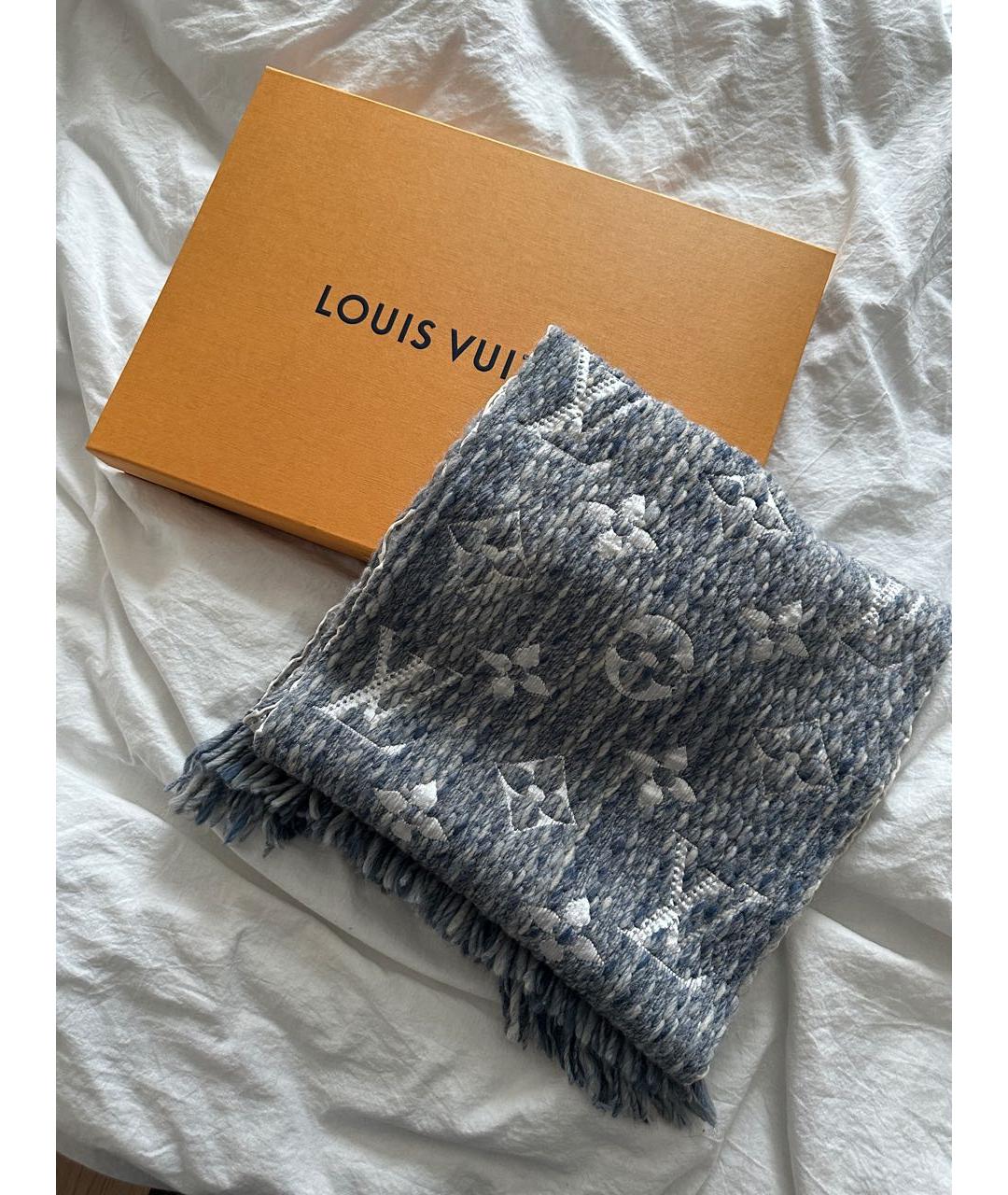 LOUIS VUITTON Голубой шерстяной шарф, фото 5