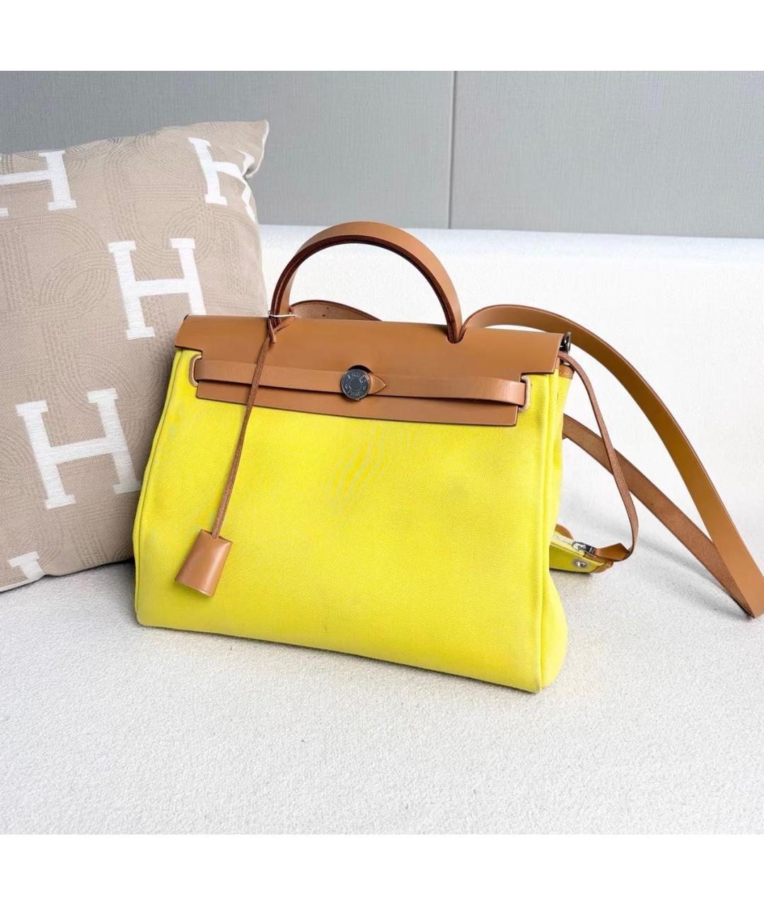 HERMES Желтая тканевая сумка через плечо, фото 4