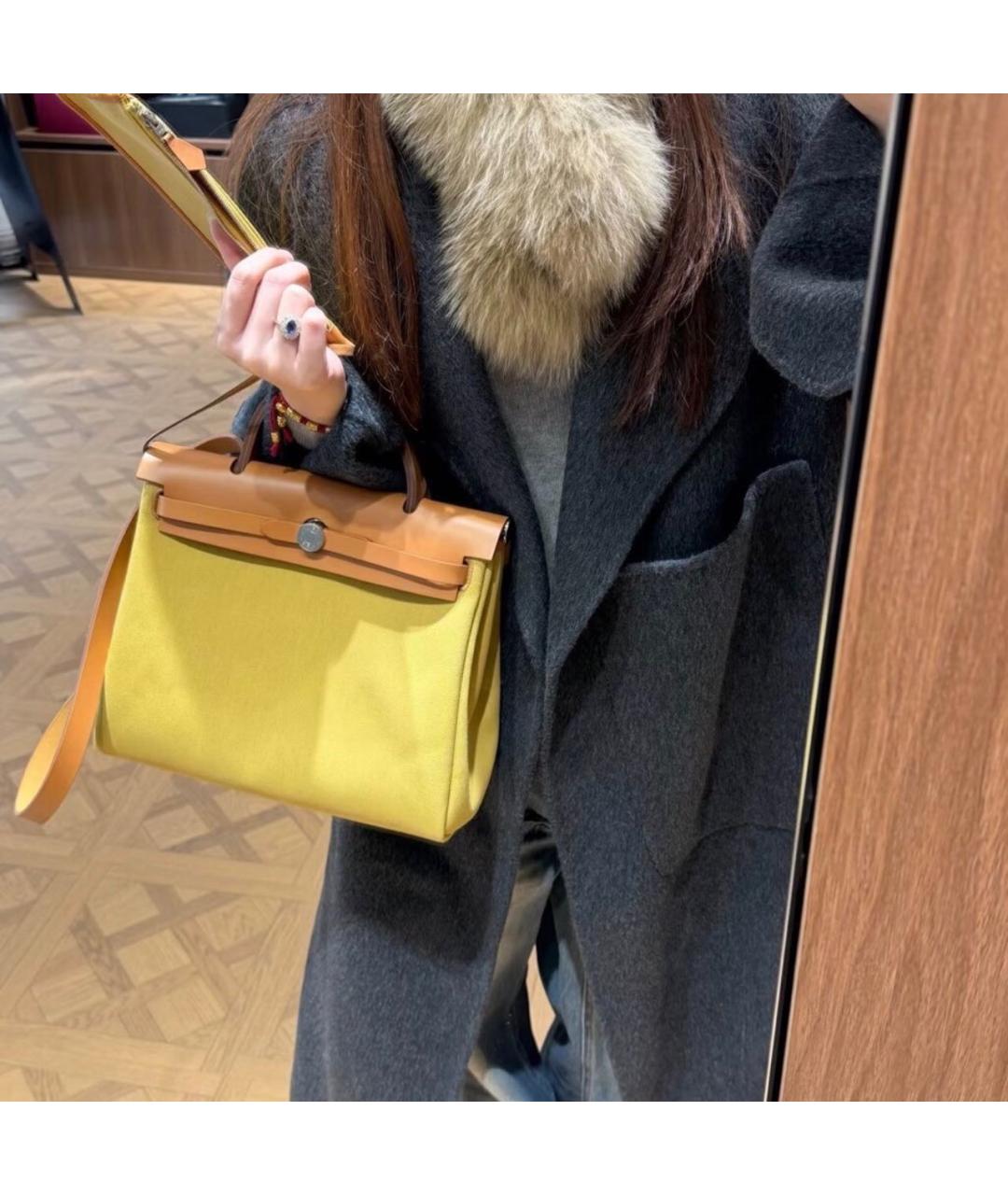 HERMES Желтая тканевая сумка через плечо, фото 8