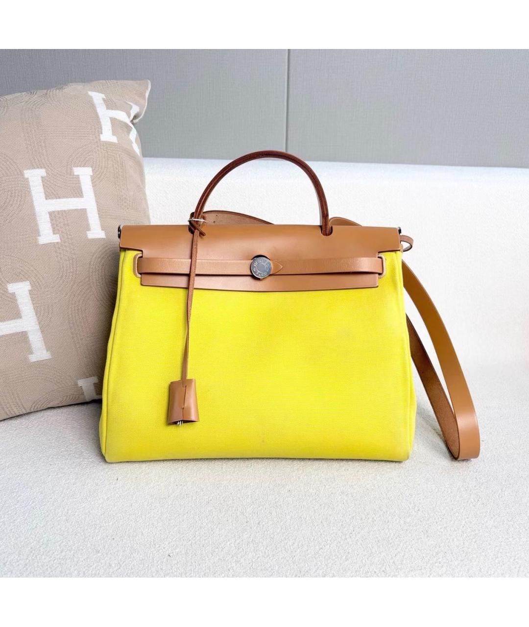 HERMES Желтая тканевая сумка через плечо, фото 2