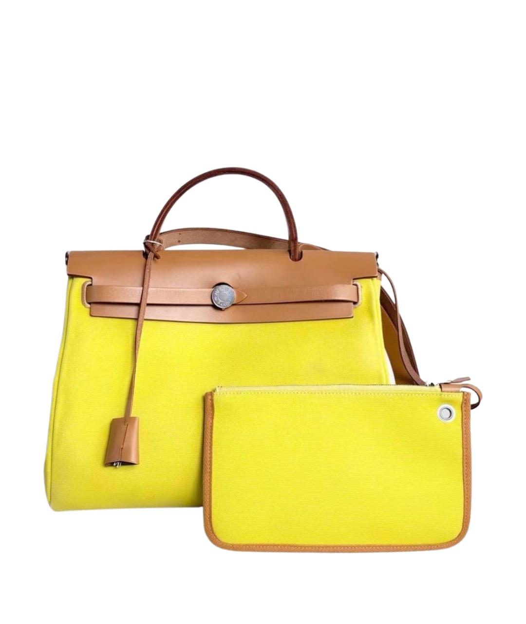 HERMES Желтая тканевая сумка через плечо, фото 1