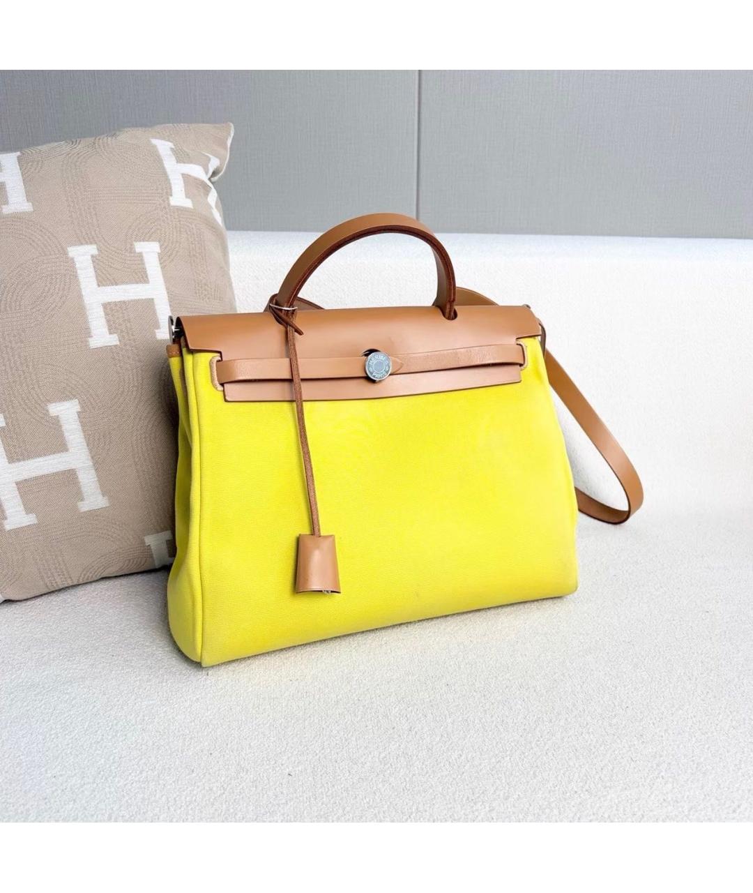 HERMES Желтая тканевая сумка через плечо, фото 6