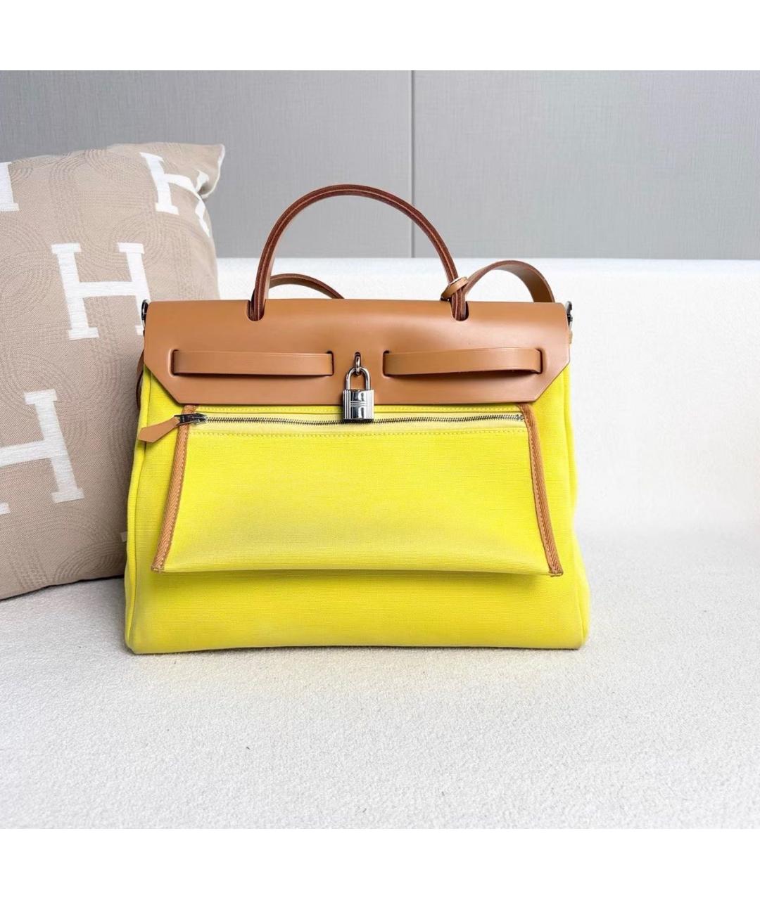 HERMES Желтая тканевая сумка через плечо, фото 3