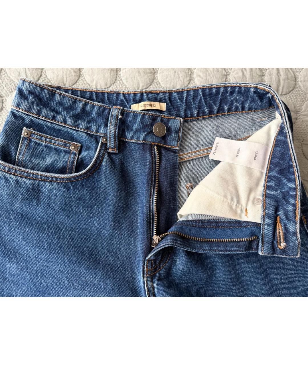 12 STOREEZ Темно-синие хлопковые прямые джинсы, фото 3