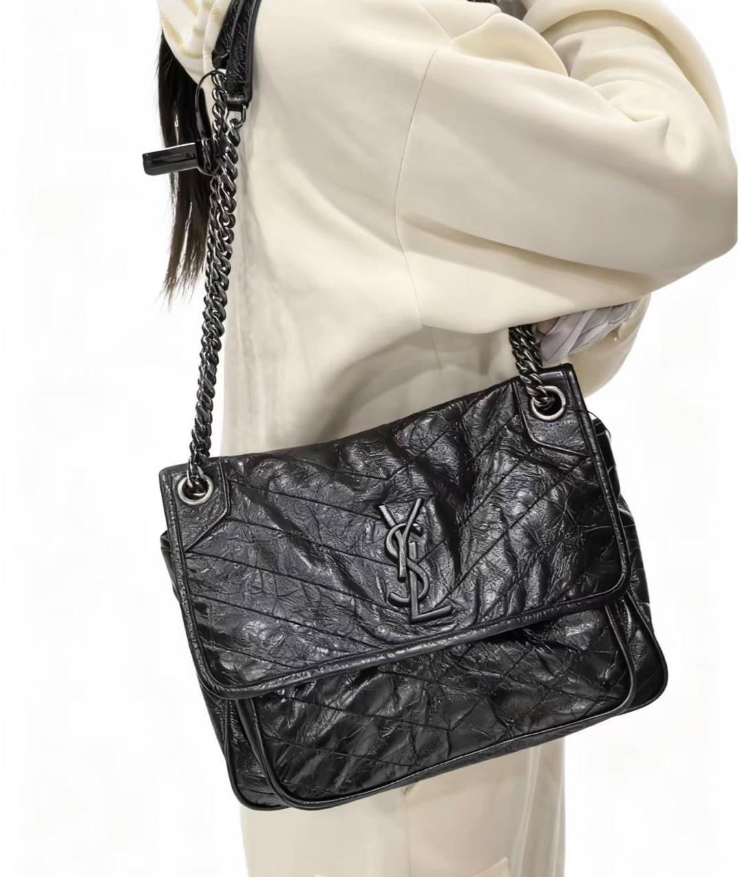 SAINT LAURENT Черная кожаная сумка через плечо, фото 8
