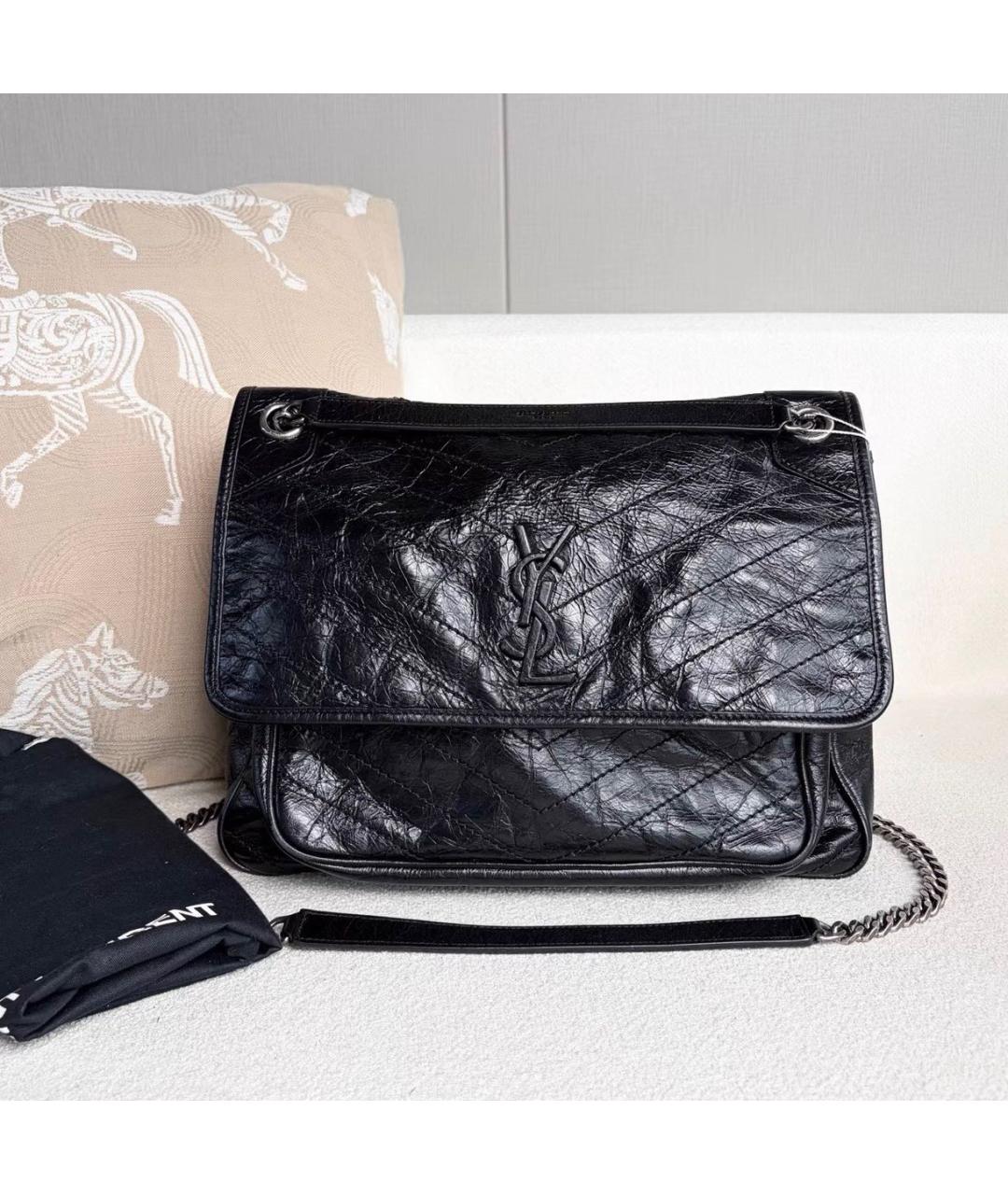 SAINT LAURENT Черная кожаная сумка через плечо, фото 2