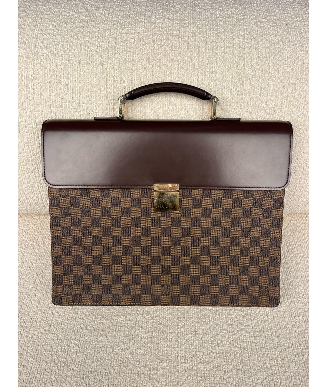 LOUIS VUITTON Коричневый кожаный портфель, фото 9