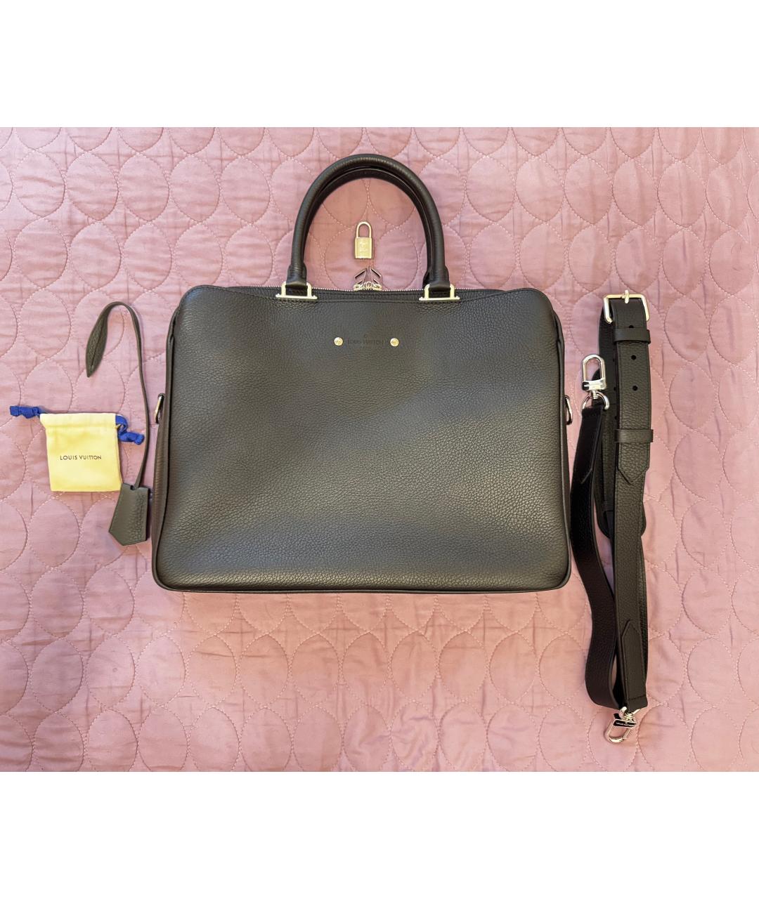 LOUIS VUITTON Черный кожаный портфель, фото 7