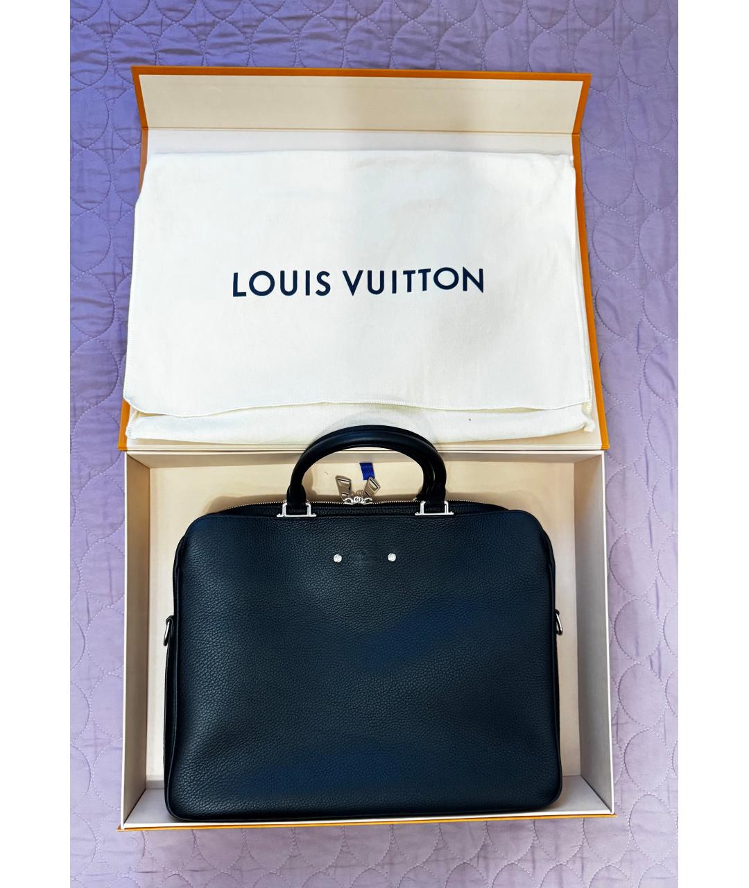 LOUIS VUITTON Черный кожаный портфель, фото 5