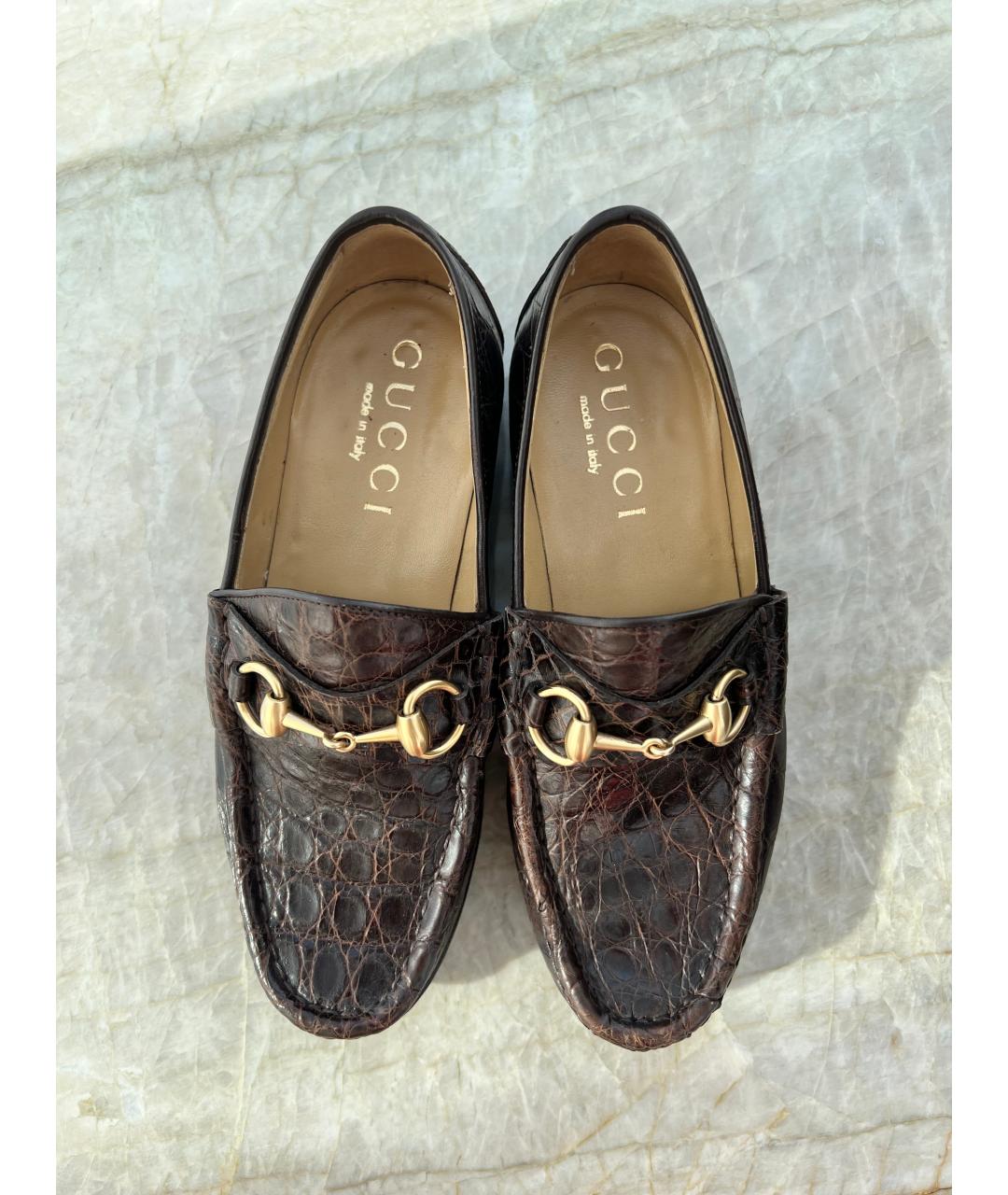 GUCCI Коричневые лоферы из экзотической кожи, фото 2