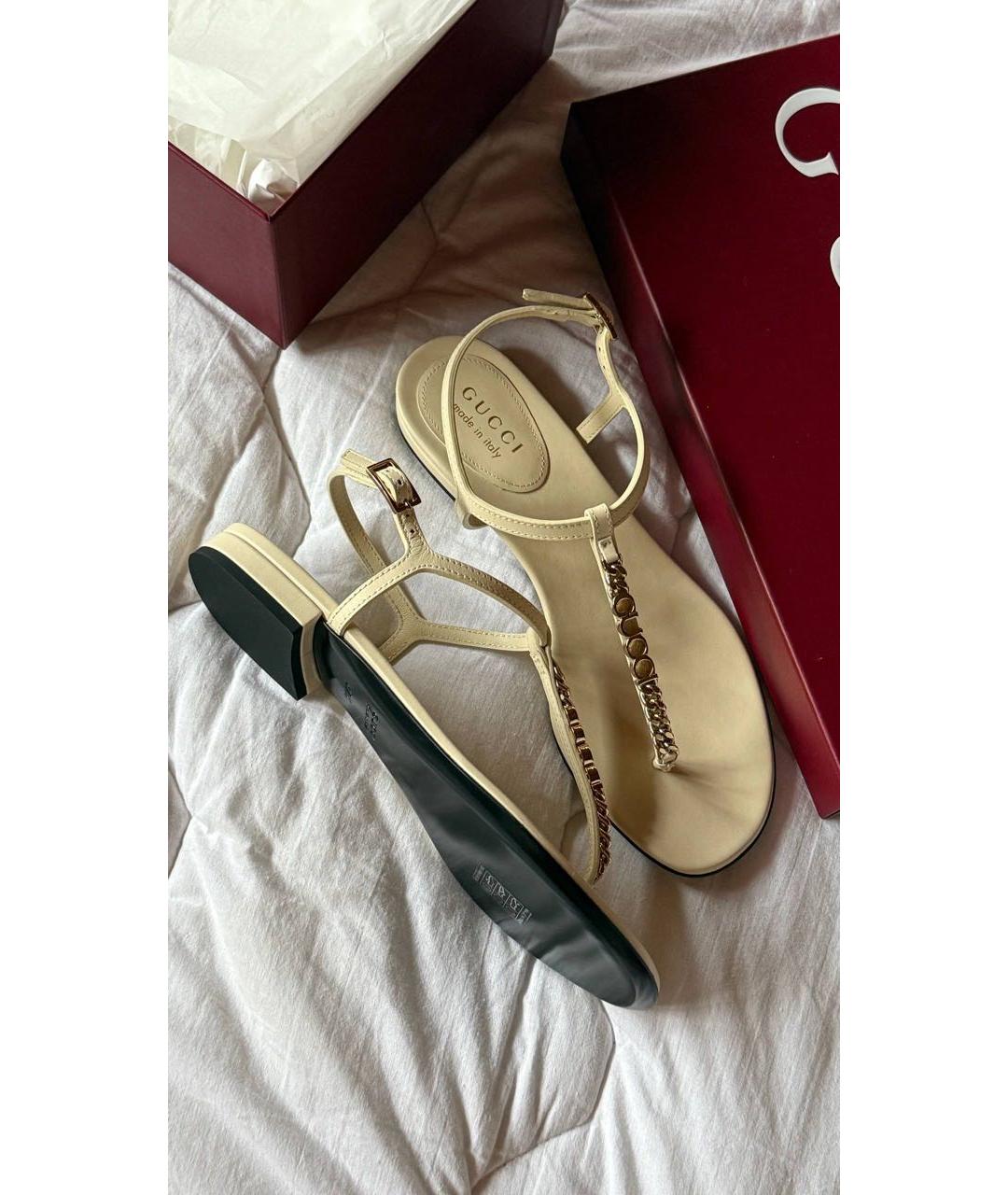 GUCCI Бежевые кожаные сандалии, фото 2