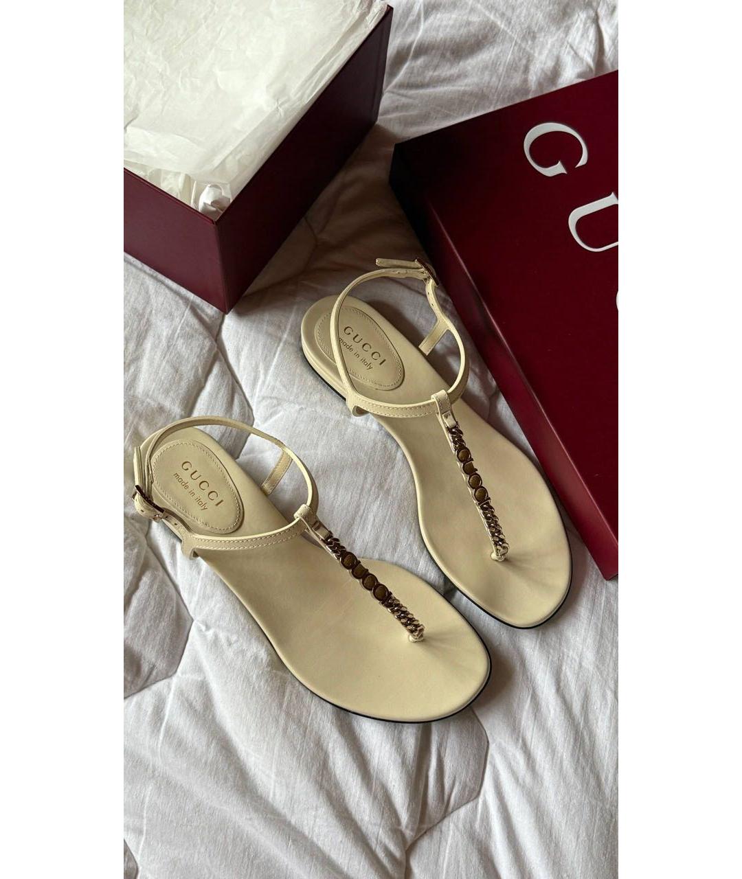 GUCCI Бежевые кожаные сандалии, фото 4