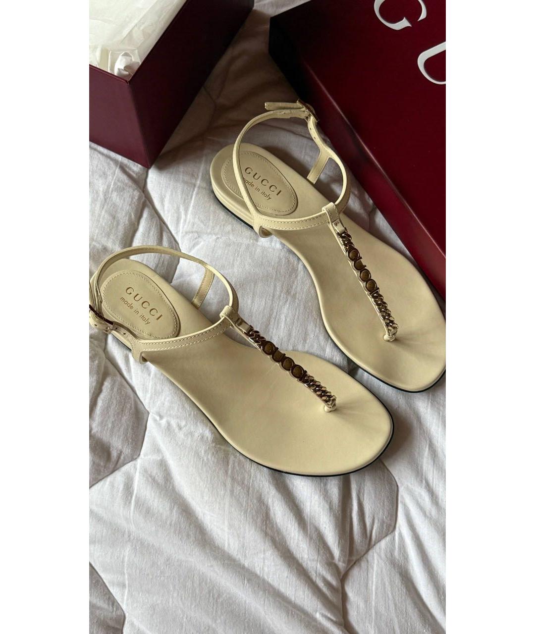 GUCCI Бежевые кожаные сандалии, фото 5