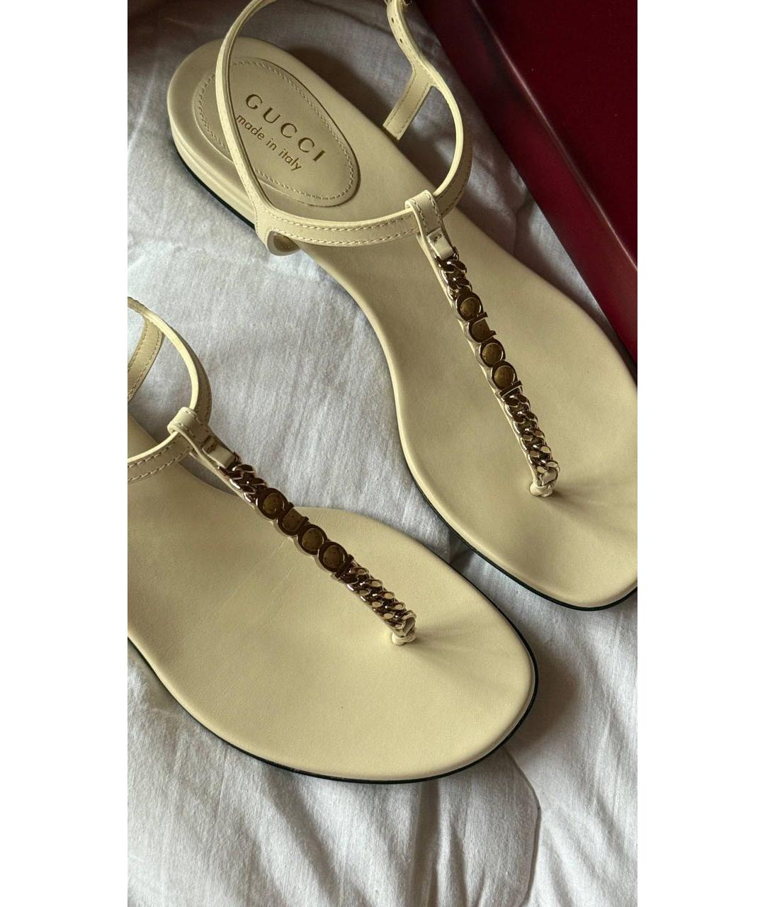 GUCCI Бежевые кожаные сандалии, фото 3