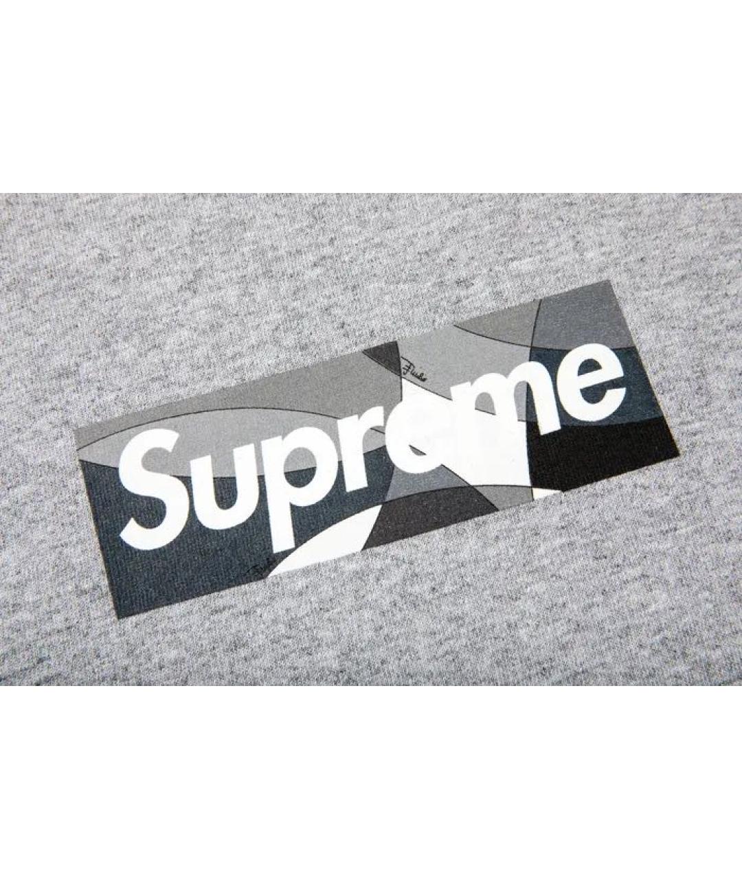 SUPREME Серая хлопковая футболка, фото 2