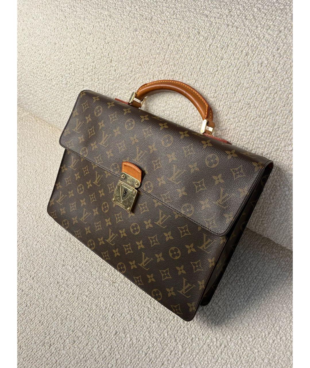 LOUIS VUITTON Коричневый кожаный портфель, фото 5
