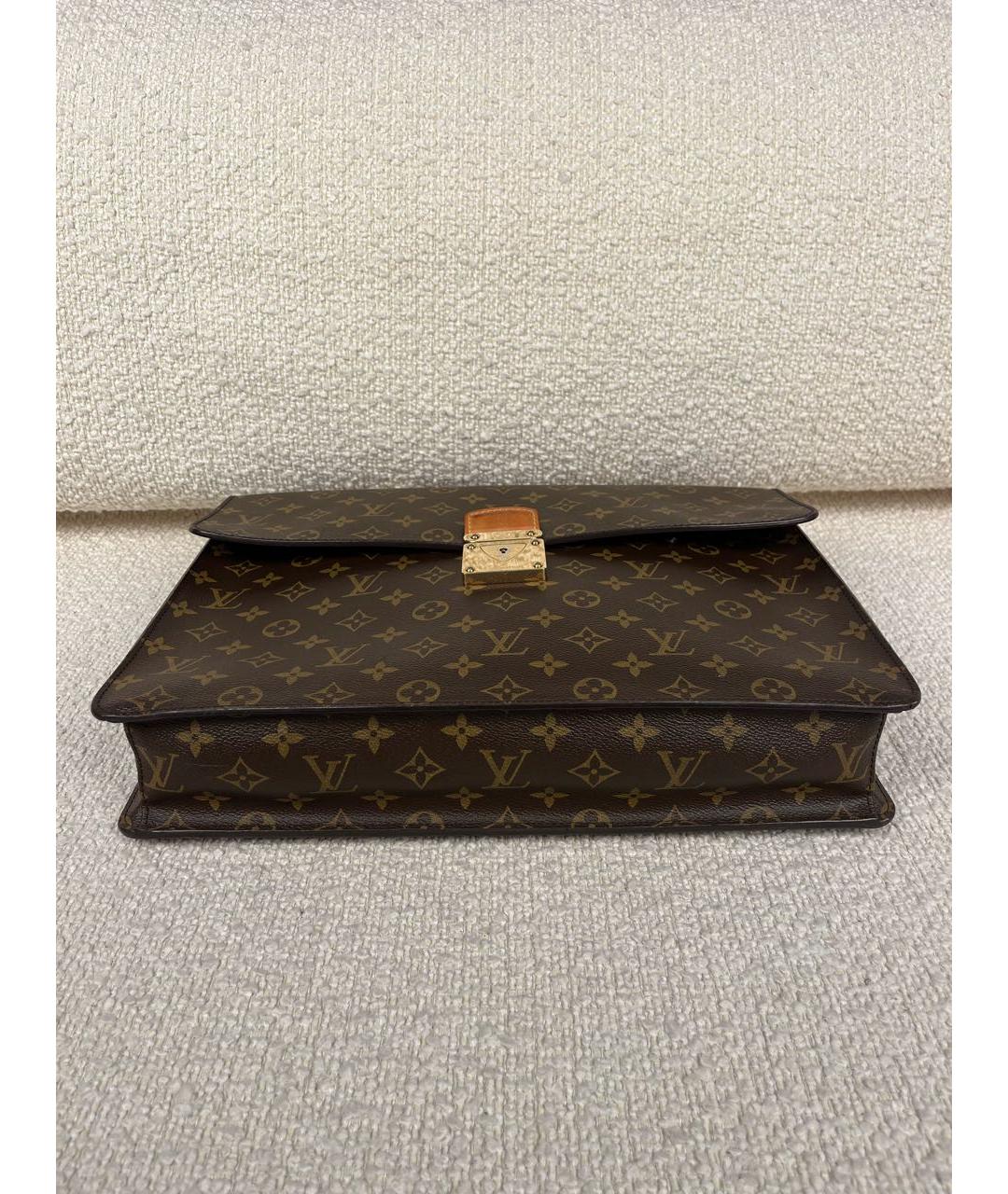 LOUIS VUITTON Коричневый кожаный портфель, фото 6