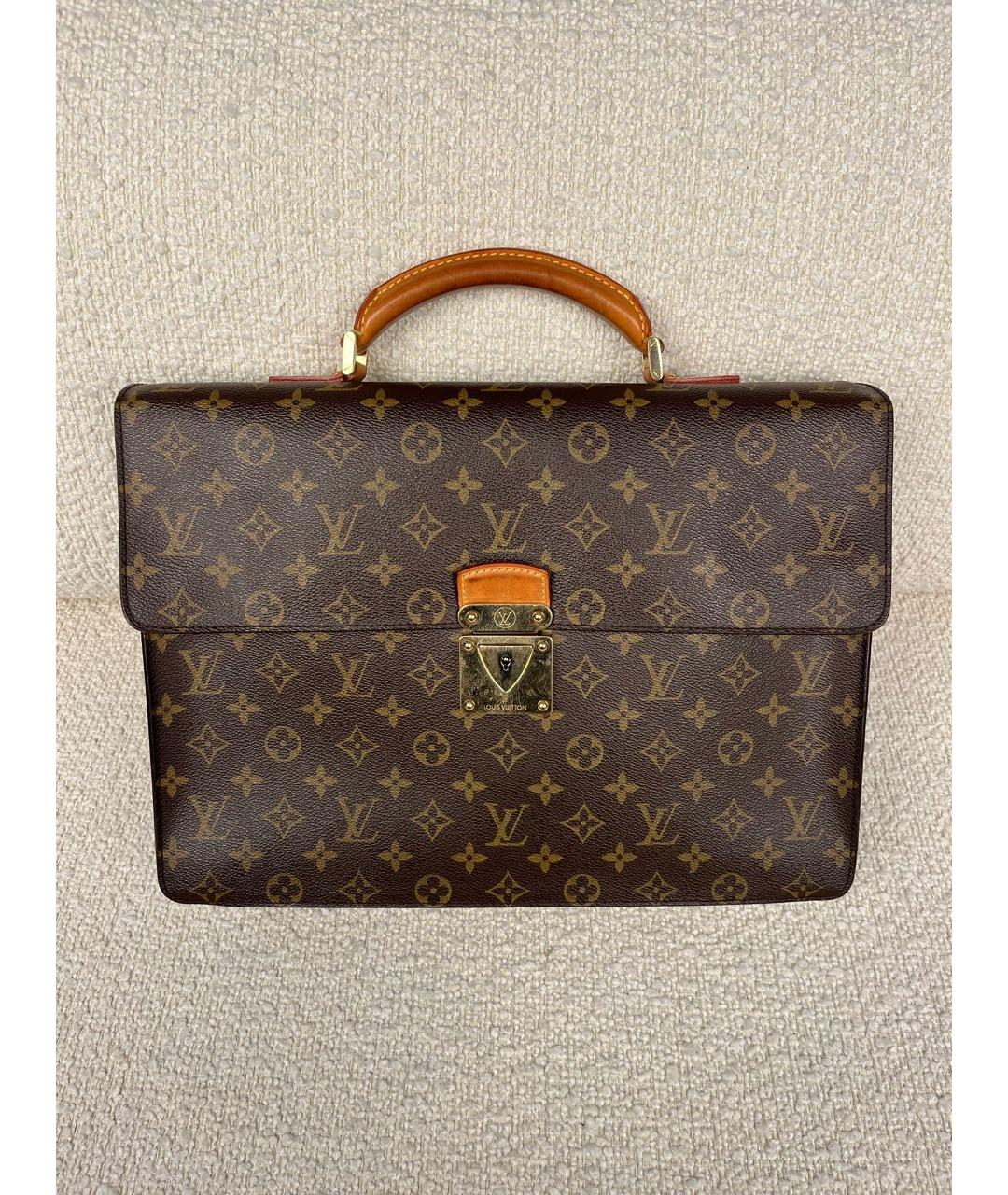 LOUIS VUITTON Коричневый кожаный портфель, фото 9