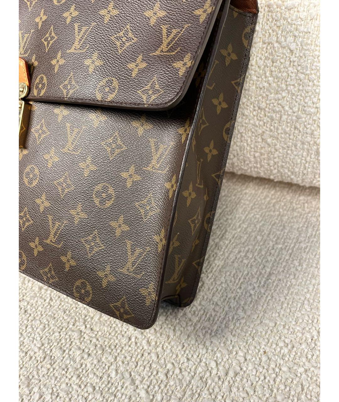 LOUIS VUITTON Коричневый кожаный портфель, фото 8