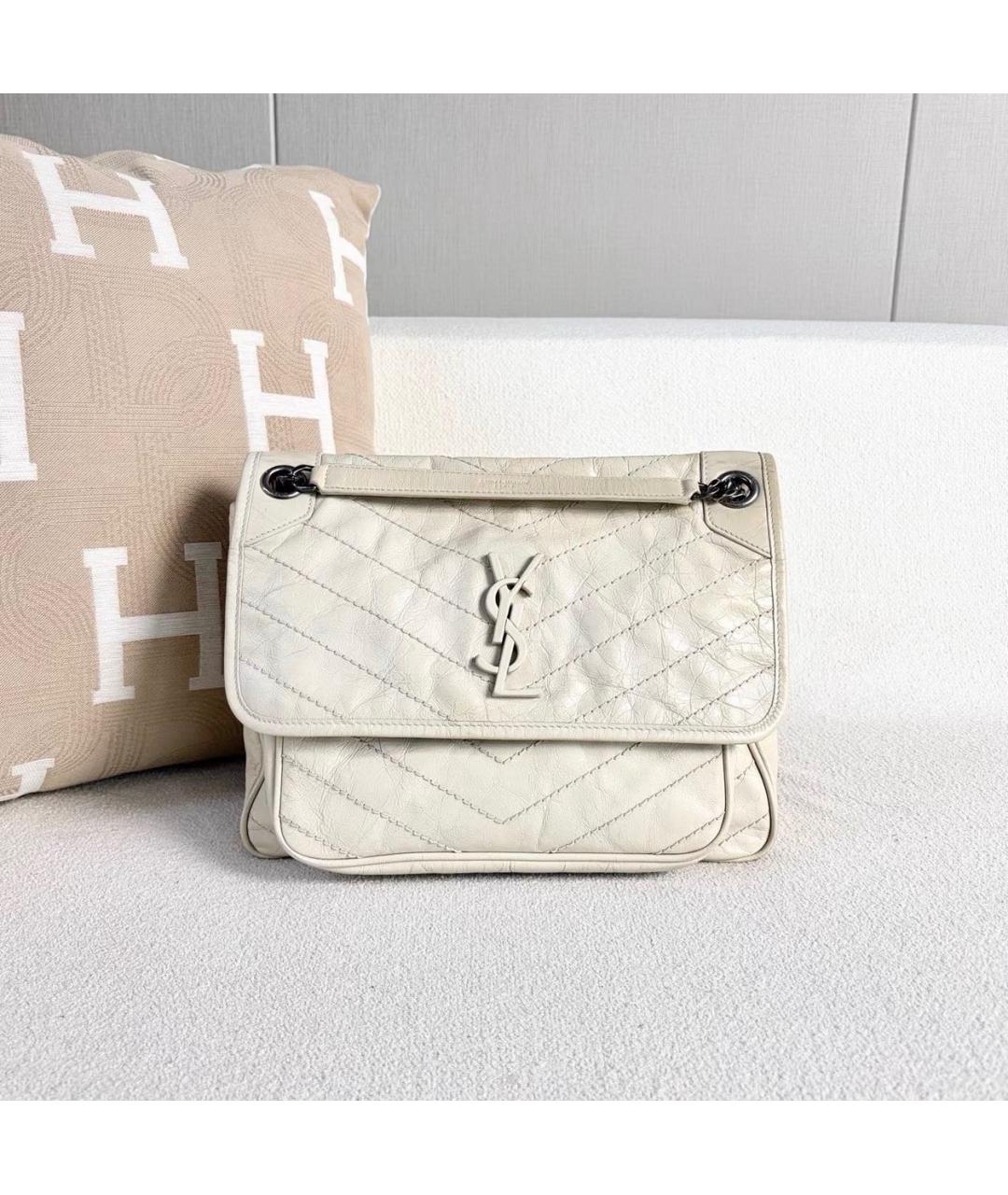 SAINT LAURENT Белая кожаная сумка через плечо, фото 2