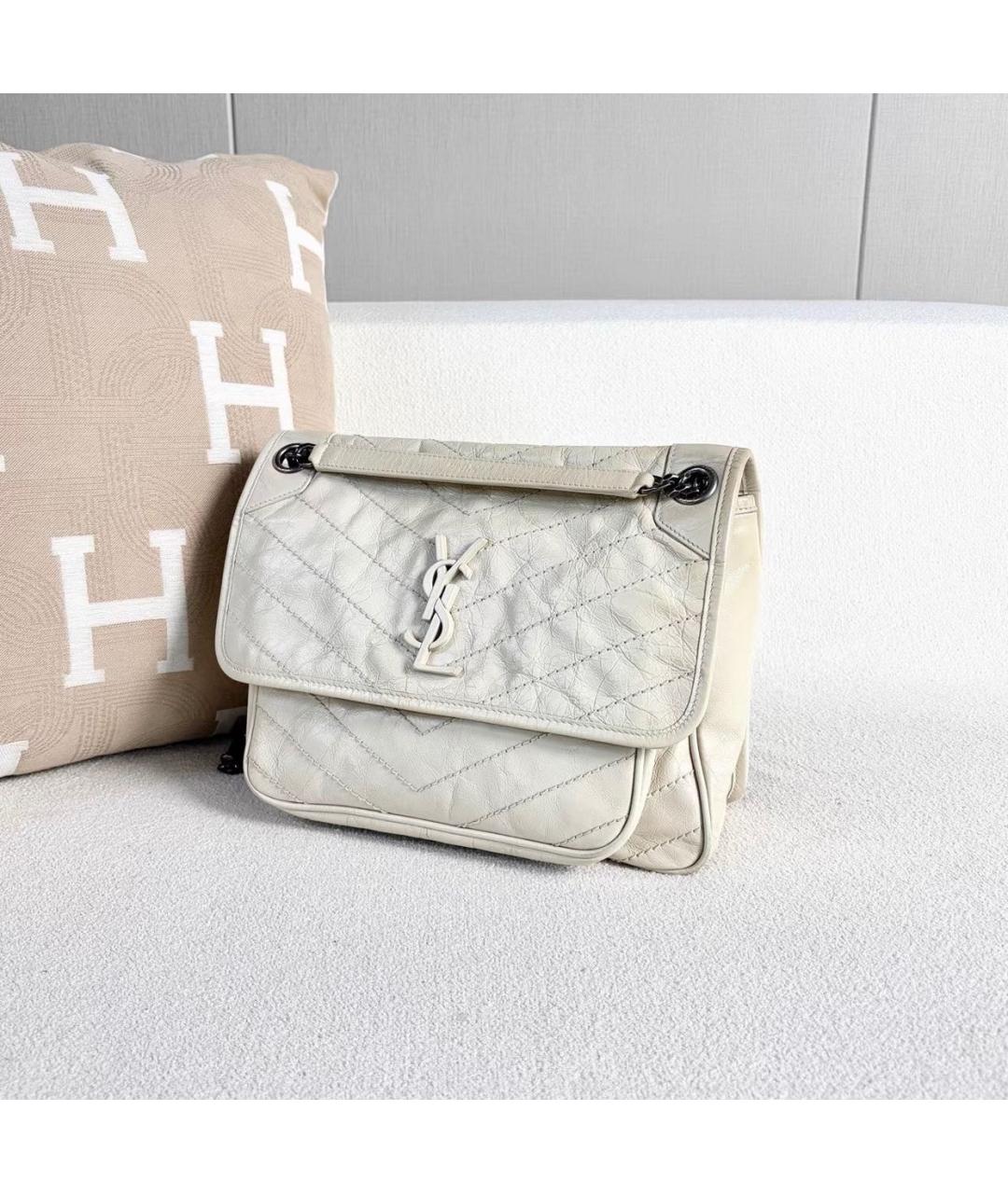 SAINT LAURENT Белая кожаная сумка через плечо, фото 4