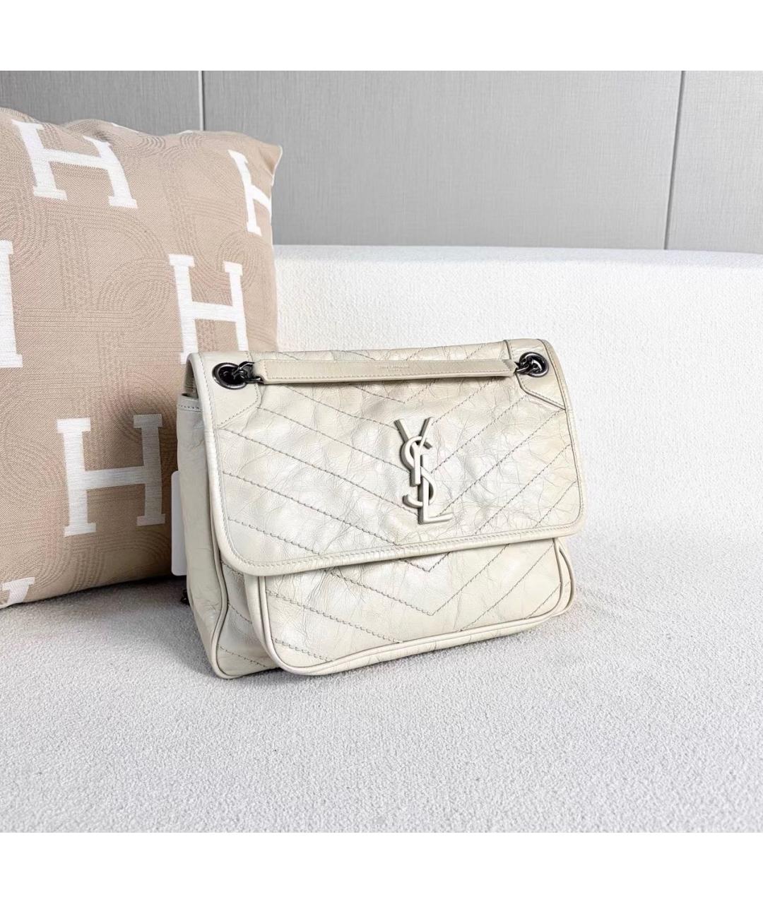 SAINT LAURENT Белая кожаная сумка через плечо, фото 6