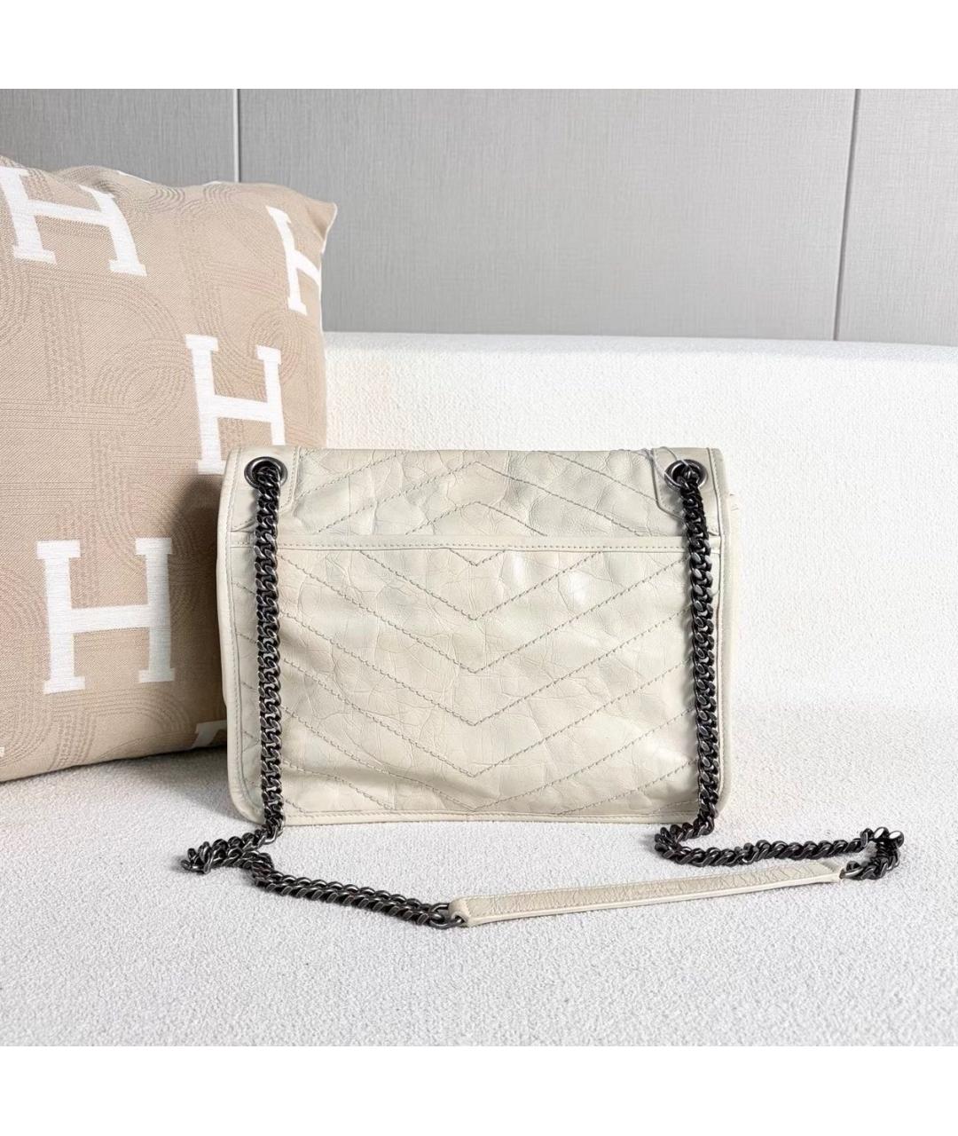 SAINT LAURENT Белая кожаная сумка через плечо, фото 3