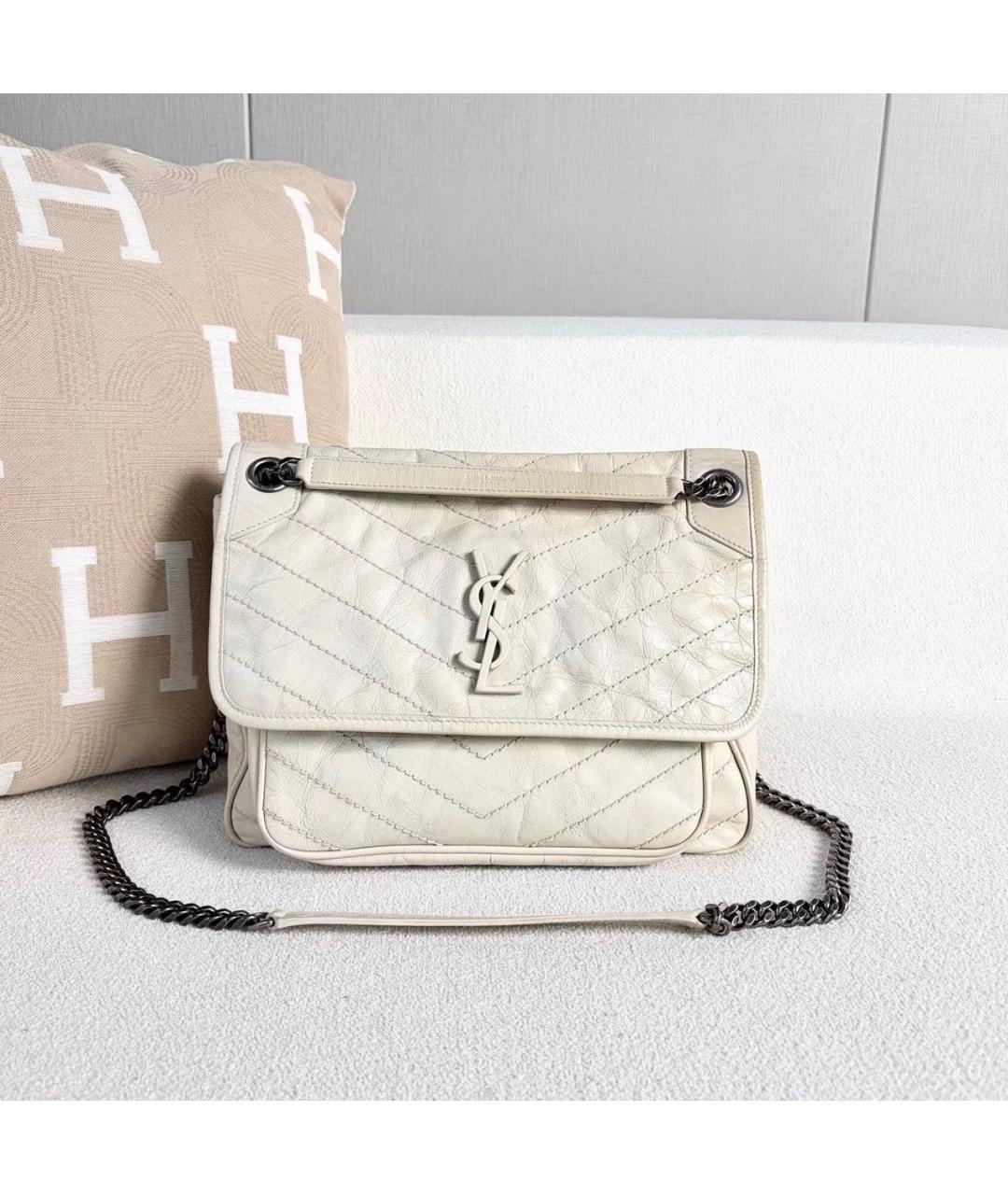 SAINT LAURENT Белая кожаная сумка через плечо, фото 8