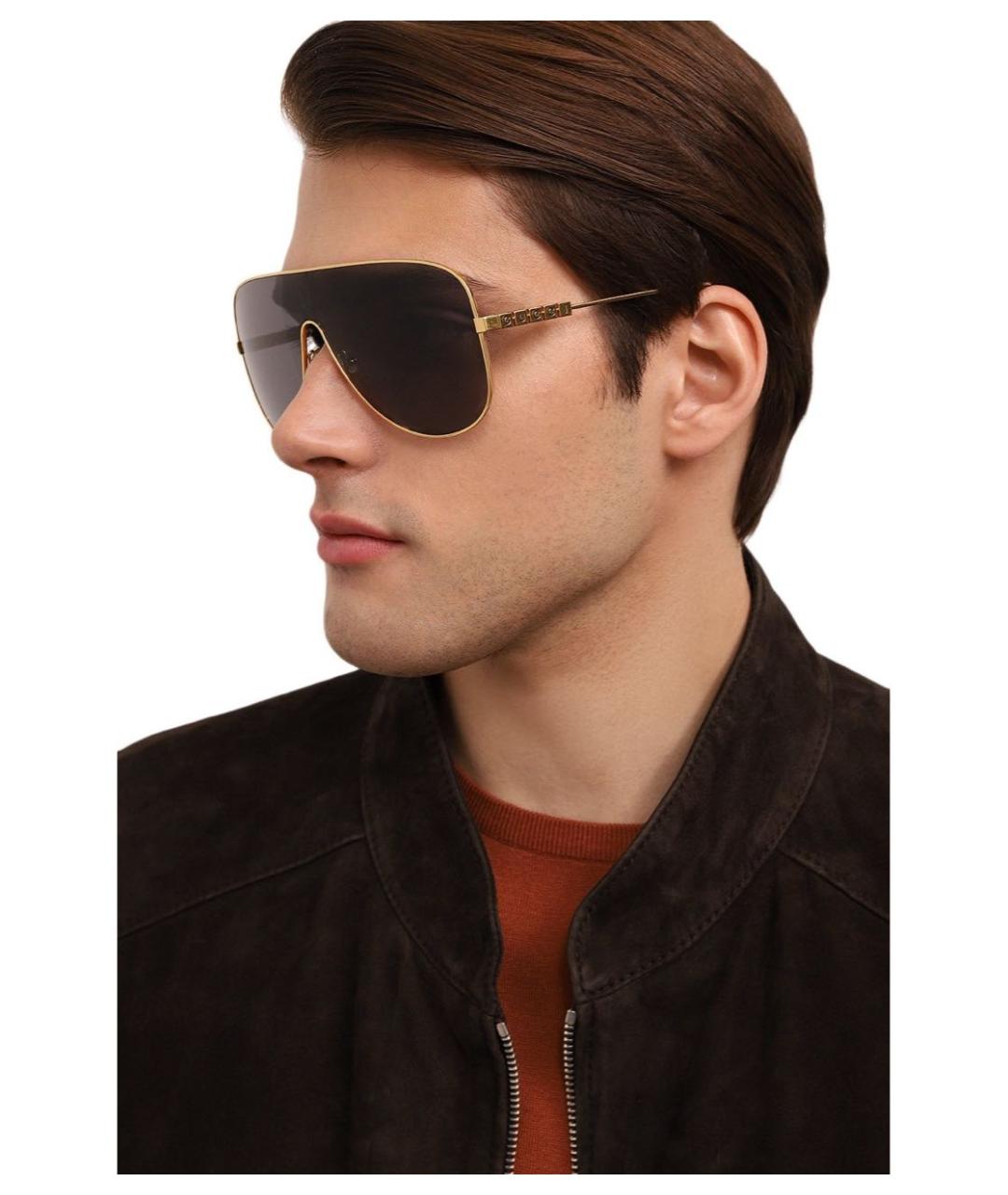 GUCCI Золотые металлические солнцезащитные очки, фото 4