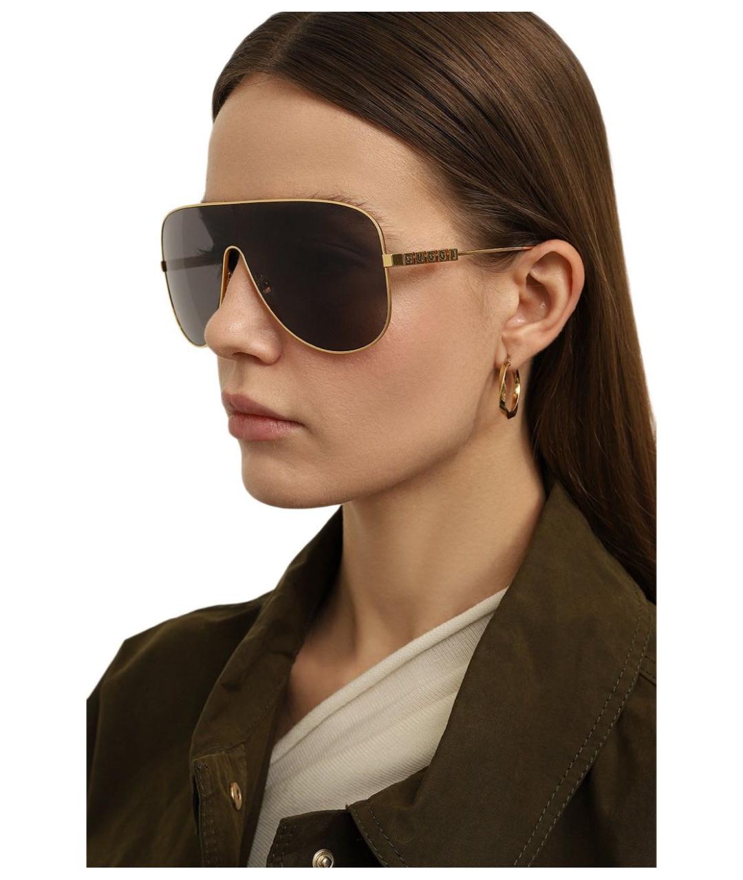 GUCCI Золотые металлические солнцезащитные очки, фото 3