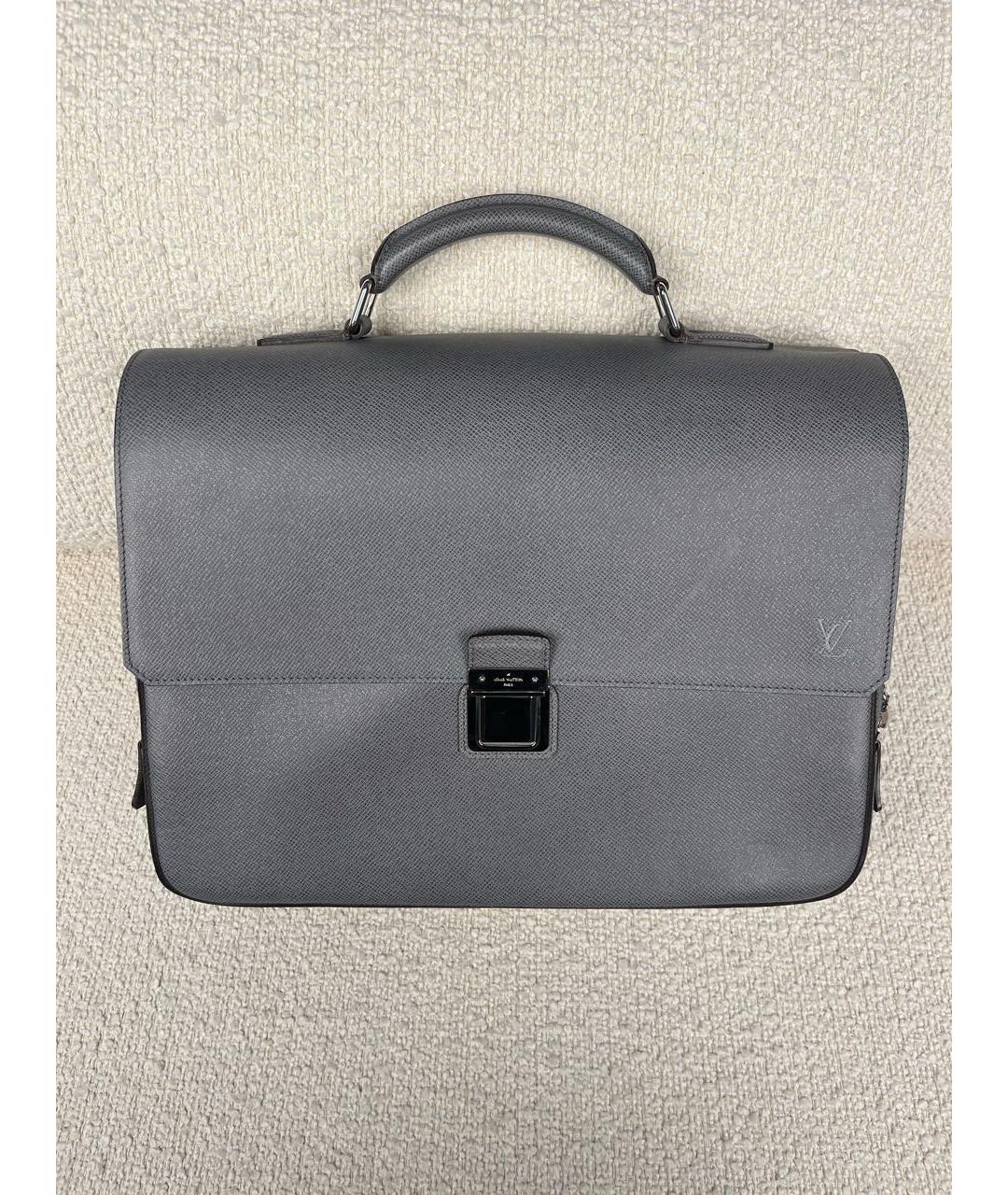 LOUIS VUITTON Антрацитовый кожаный портфель, фото 9