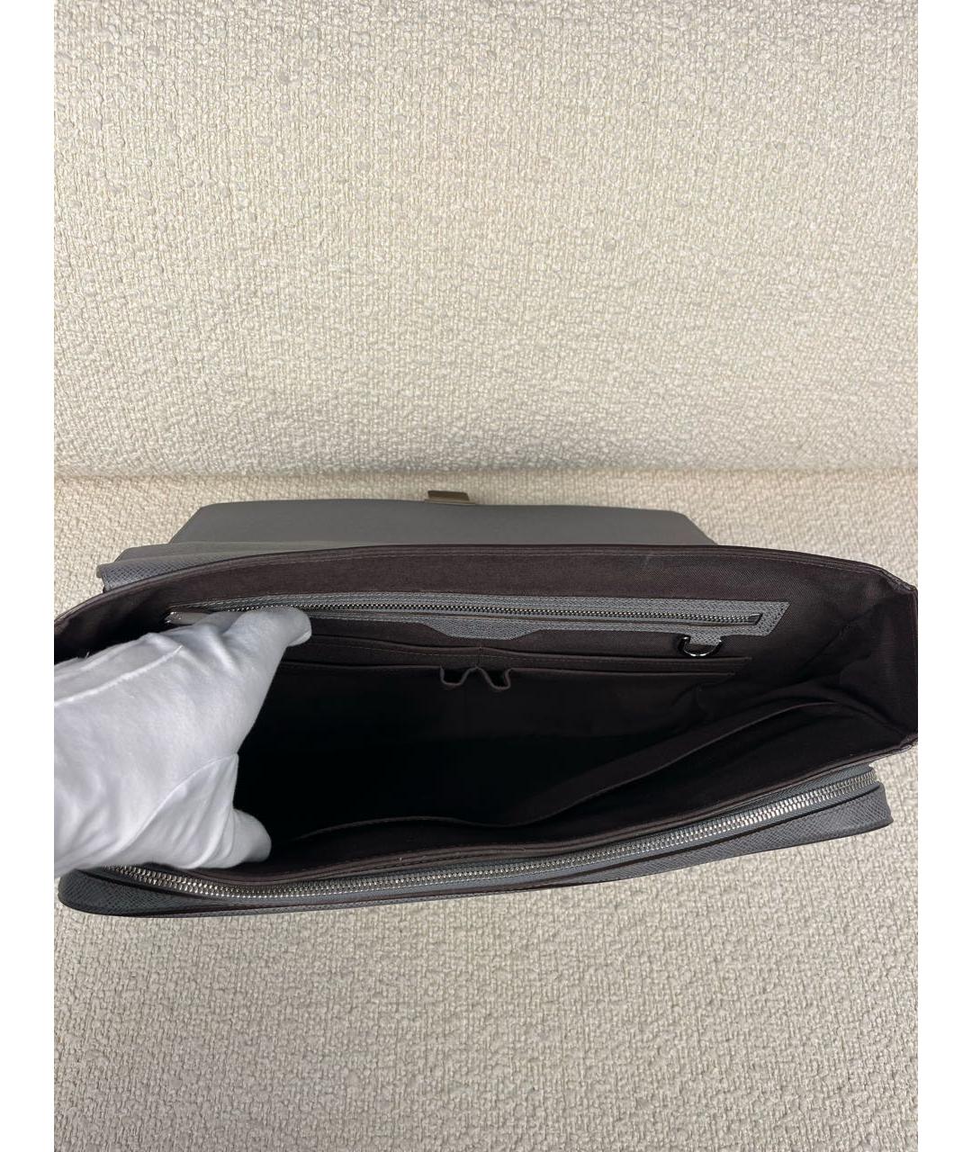 LOUIS VUITTON Антрацитовый кожаный портфель, фото 4