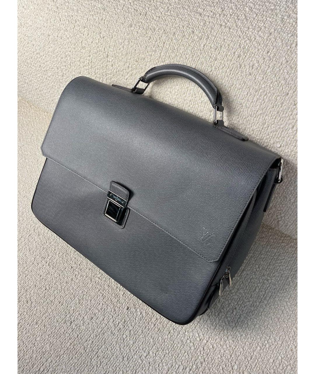 LOUIS VUITTON Антрацитовый кожаный портфель, фото 5