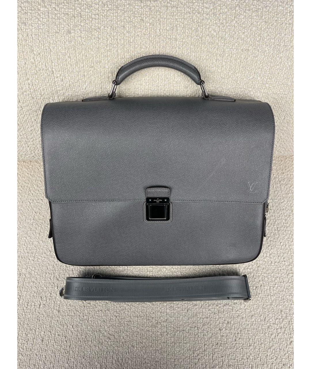 LOUIS VUITTON Антрацитовый кожаный портфель, фото 6
