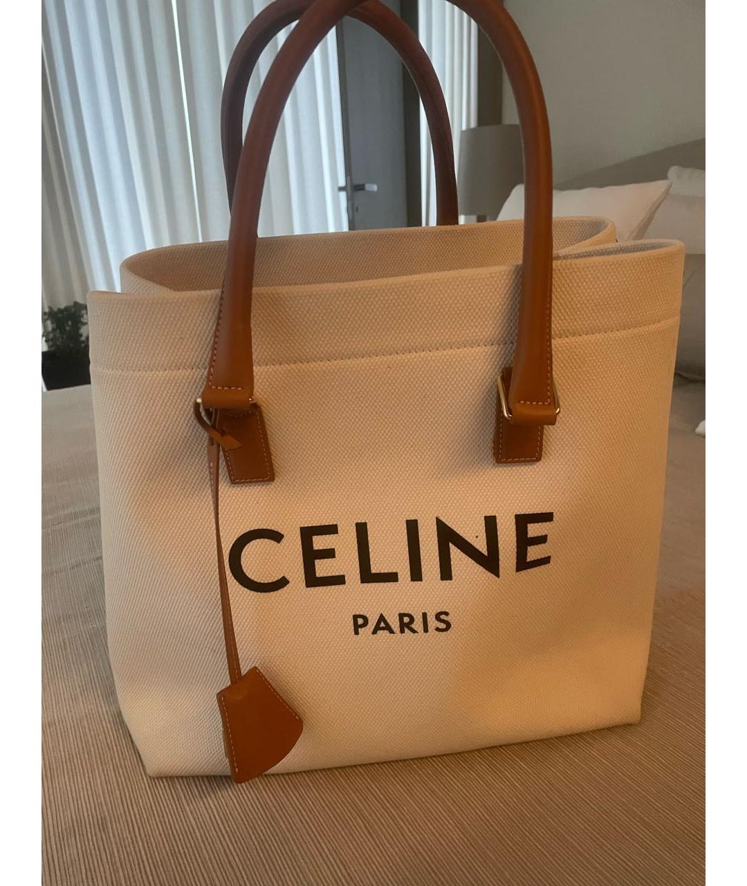 CELINE Белая тканевая сумка тоут, фото 9