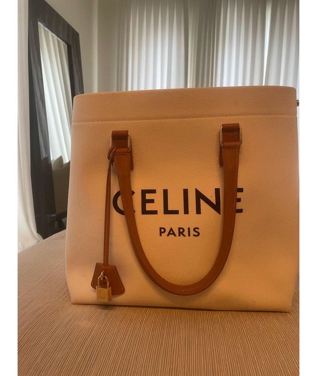 CELINE Белая тканевая сумка тоут, фото 2