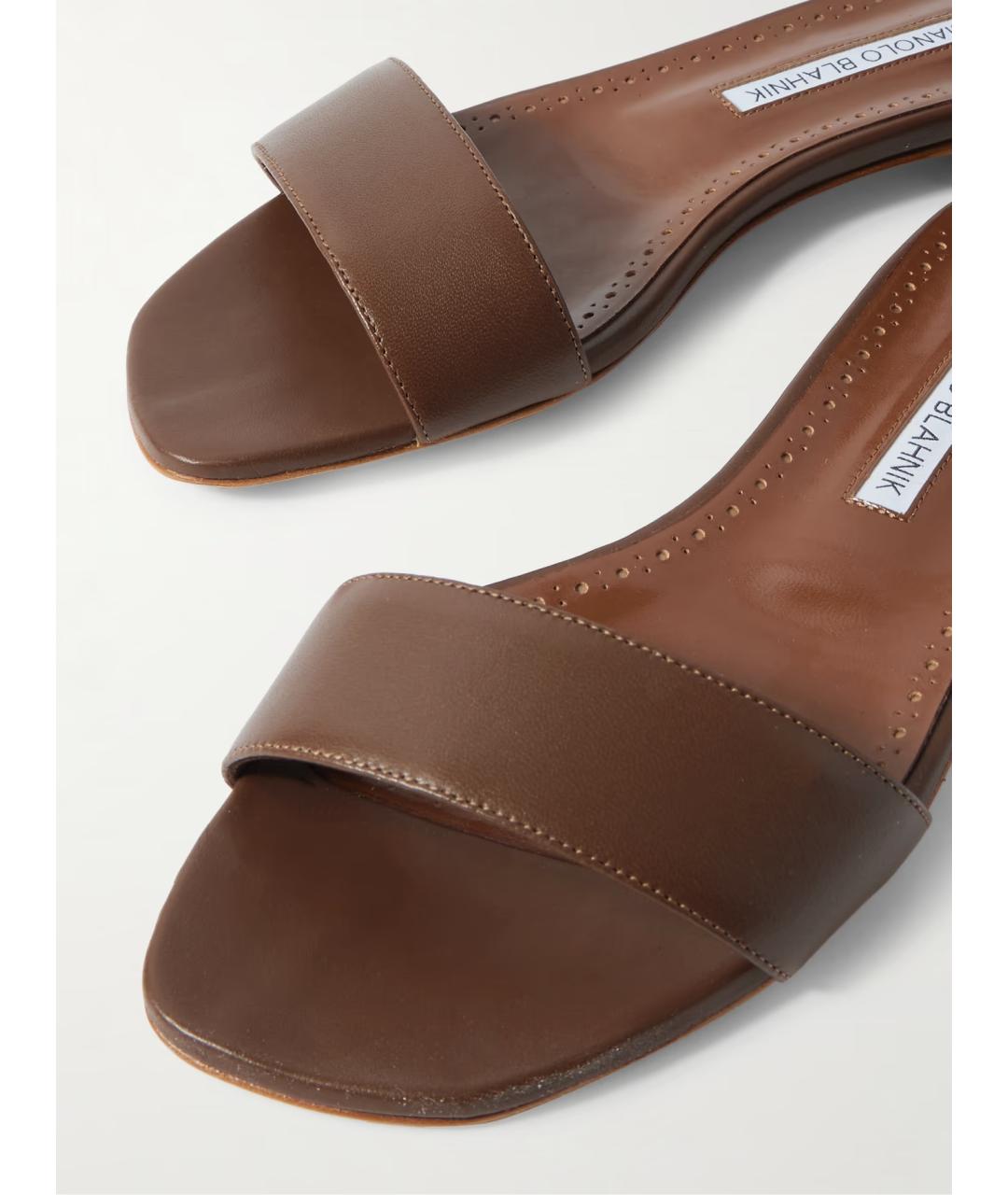 MANOLO BLAHNIK Коричневые кожаные сандалии, фото 4