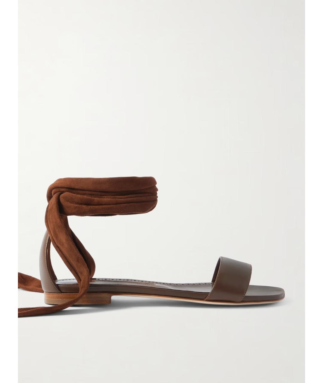 MANOLO BLAHNIK Коричневые кожаные сандалии, фото 5