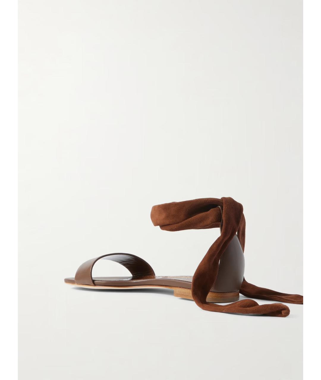 MANOLO BLAHNIK Коричневые кожаные сандалии, фото 3