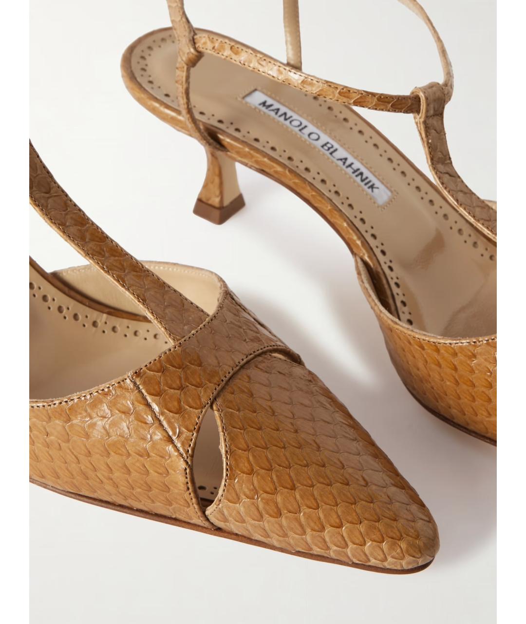 MANOLO BLAHNIK Коричневые кожаные лодочки на низком каблуке, фото 3