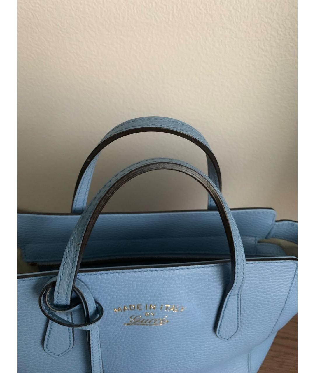 GUCCI Голубая кожаная сумка с короткими ручками, фото 3