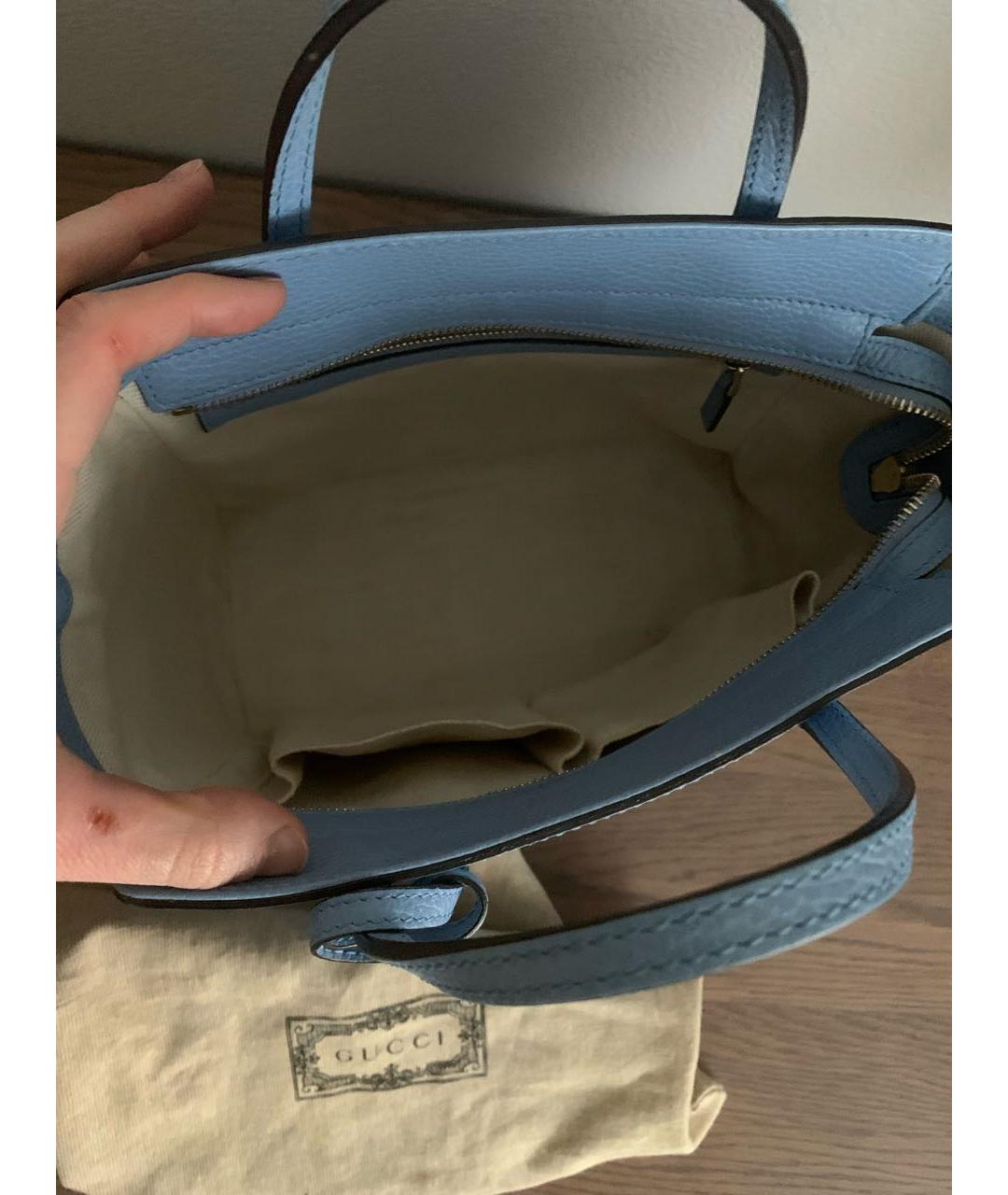 GUCCI Голубая кожаная сумка с короткими ручками, фото 2