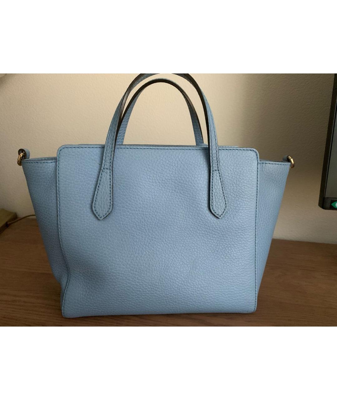 GUCCI Голубая кожаная сумка с короткими ручками, фото 4