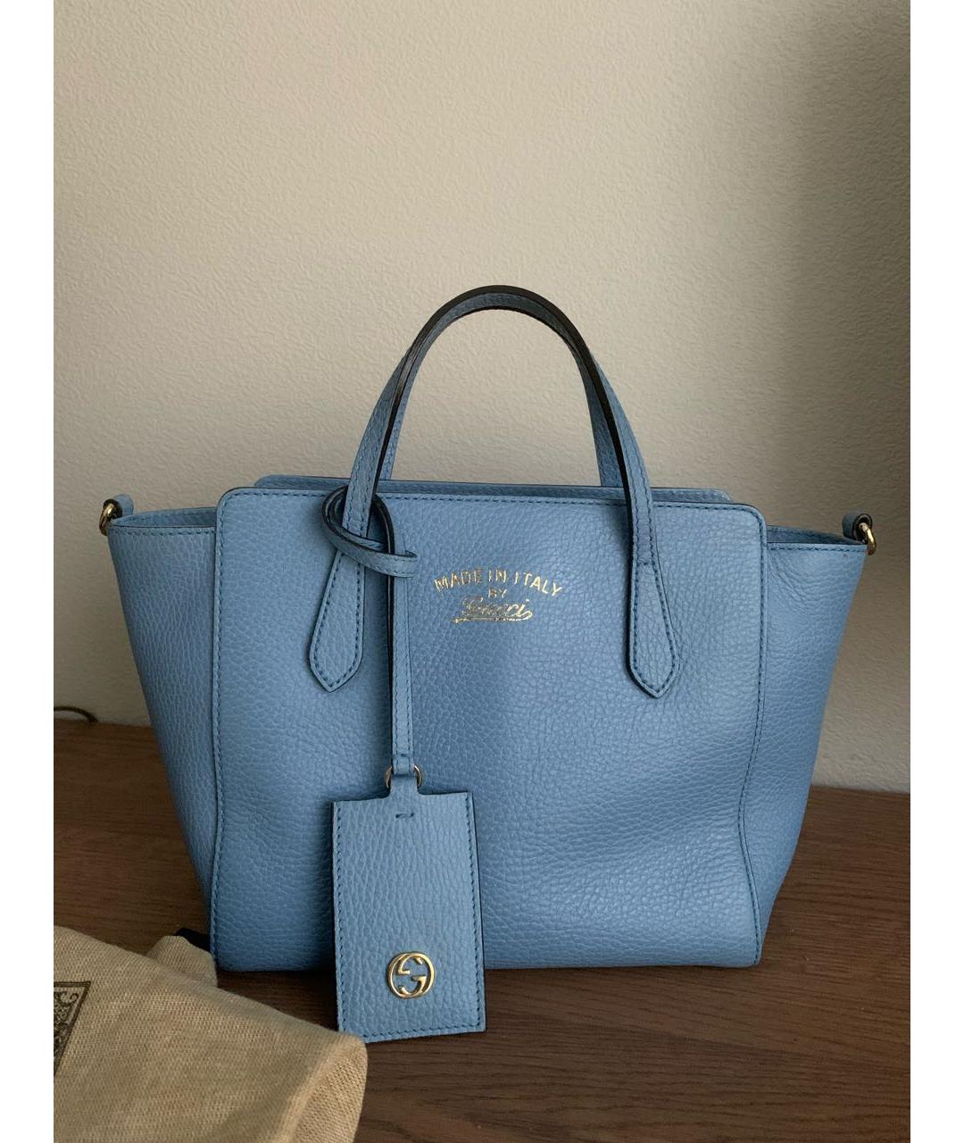 GUCCI Голубая кожаная сумка с короткими ручками, фото 8