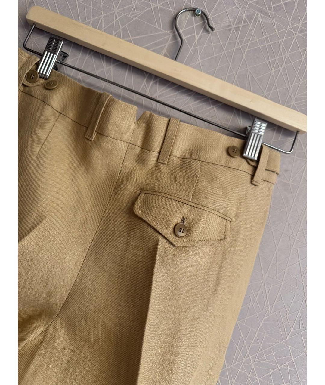 LORO PIANA Бежевые льняные брюки узкие, фото 3