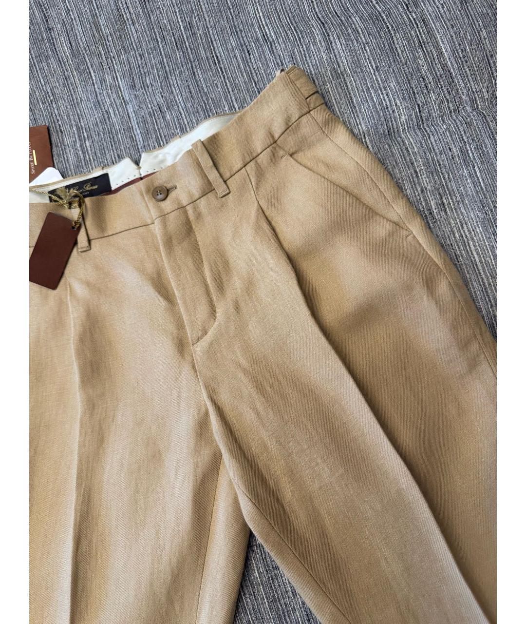 LORO PIANA Бежевые льняные брюки узкие, фото 7