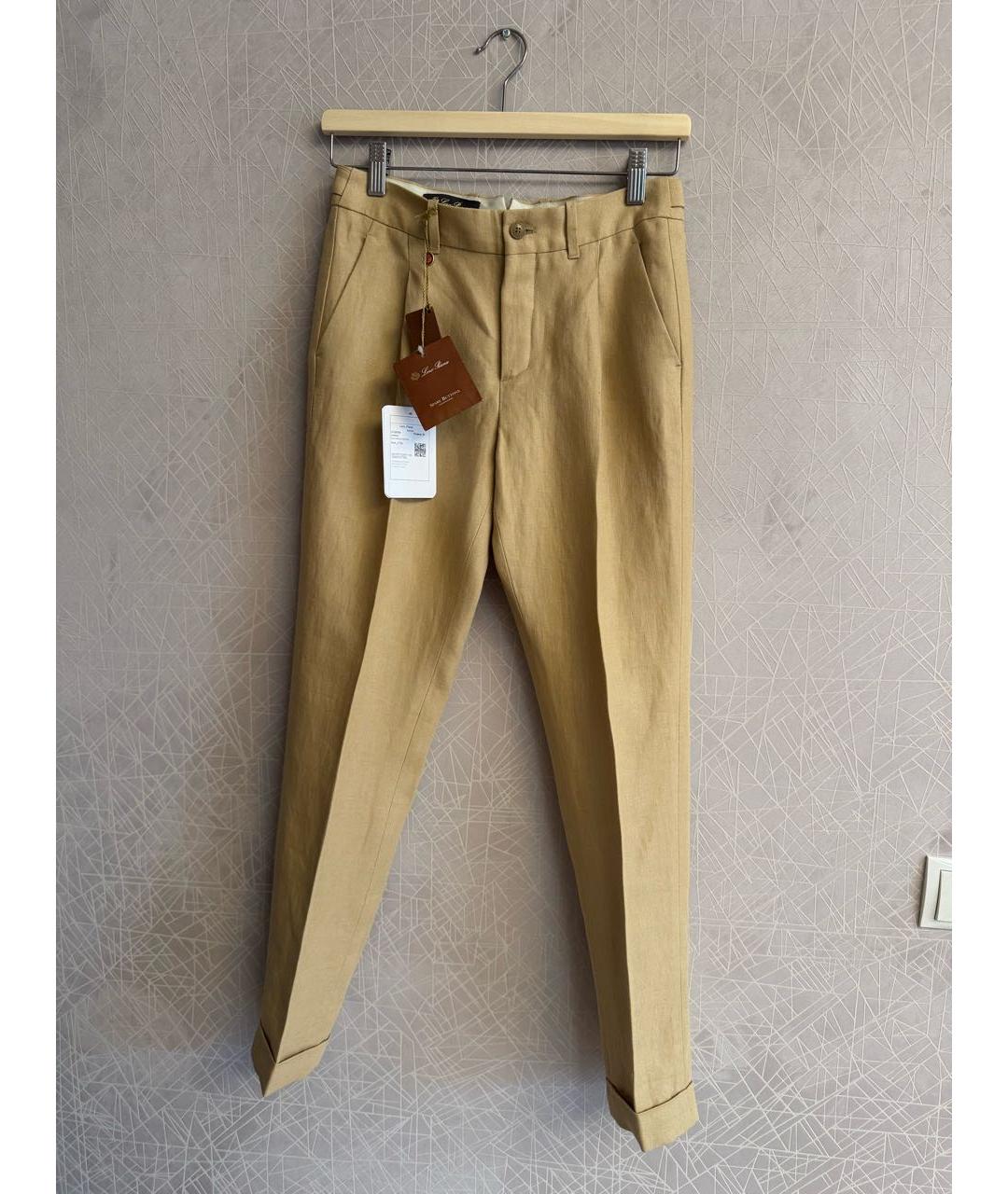 LORO PIANA Бежевые льняные брюки узкие, фото 2