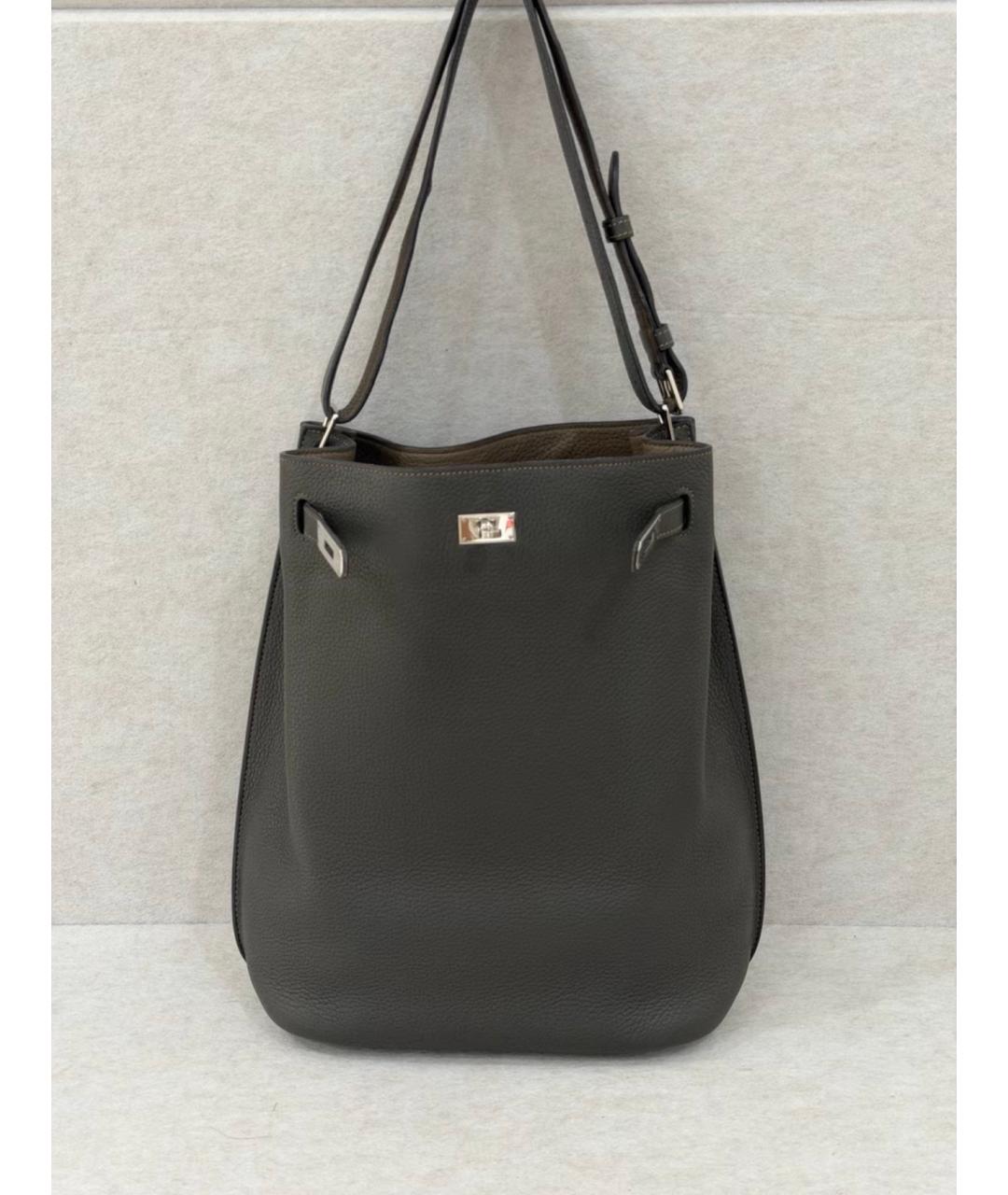 HERMES Серая кожаная сумка через плечо, фото 7
