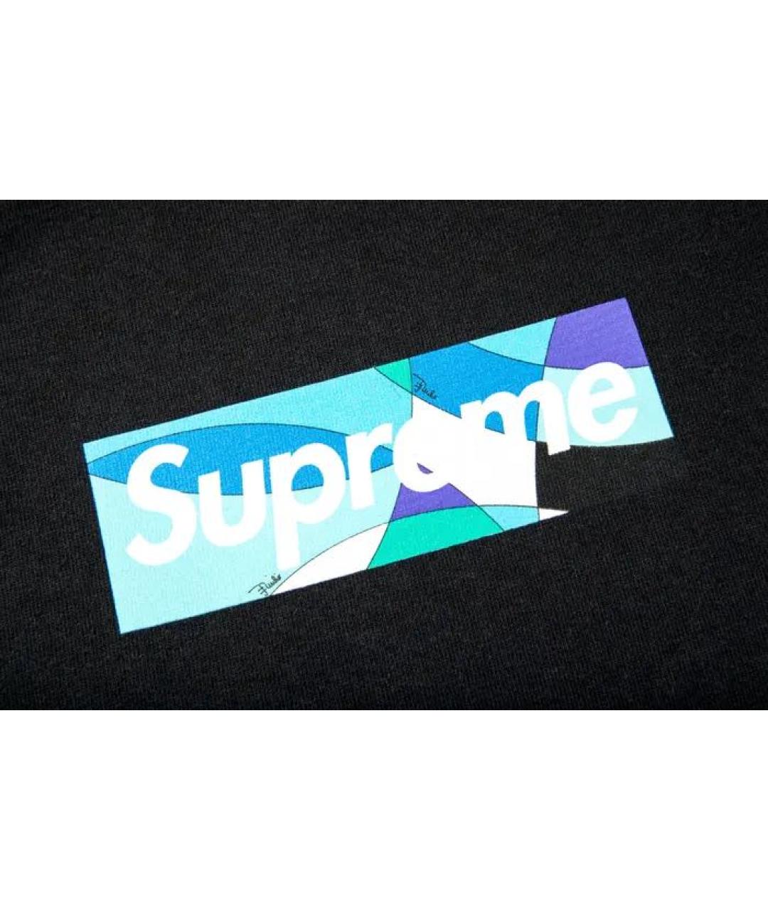 SUPREME Черная хлопковая футболка, фото 2